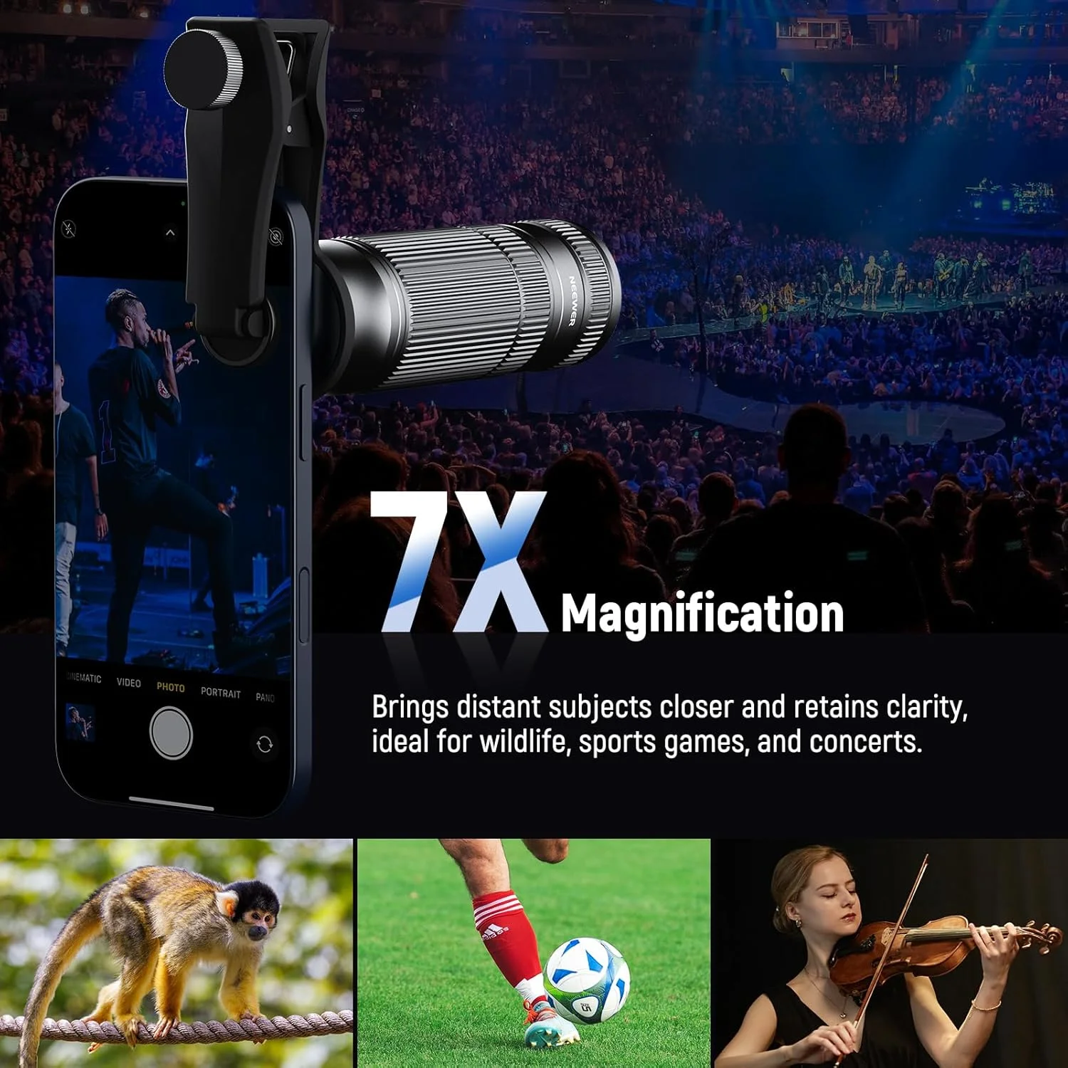NEEWER 7X Telephoto Lens with Phone Camera Lens Clip, Detachable 10X Macro for 17mm Threaded Backplate/Phone Cage/Case Compatible with iPhone Samsung, LS-36 Ultra NEEWER 7X Telephoto Lens with Phone Camera Lens Clip, Detachable 10X Macro for 17mm Threaded Backplate/Phone Cage/Case Compatible with iPhone Samsung, LS-36 Ultra