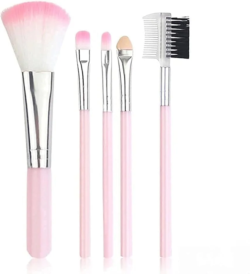 مجموعه براش آرایشی 5 تکه مینی صورتی SHARP BEAUTY AND SKIN CARE به همراه 1 پد اسفنجی آرایشی - (بسته 6 عددی)