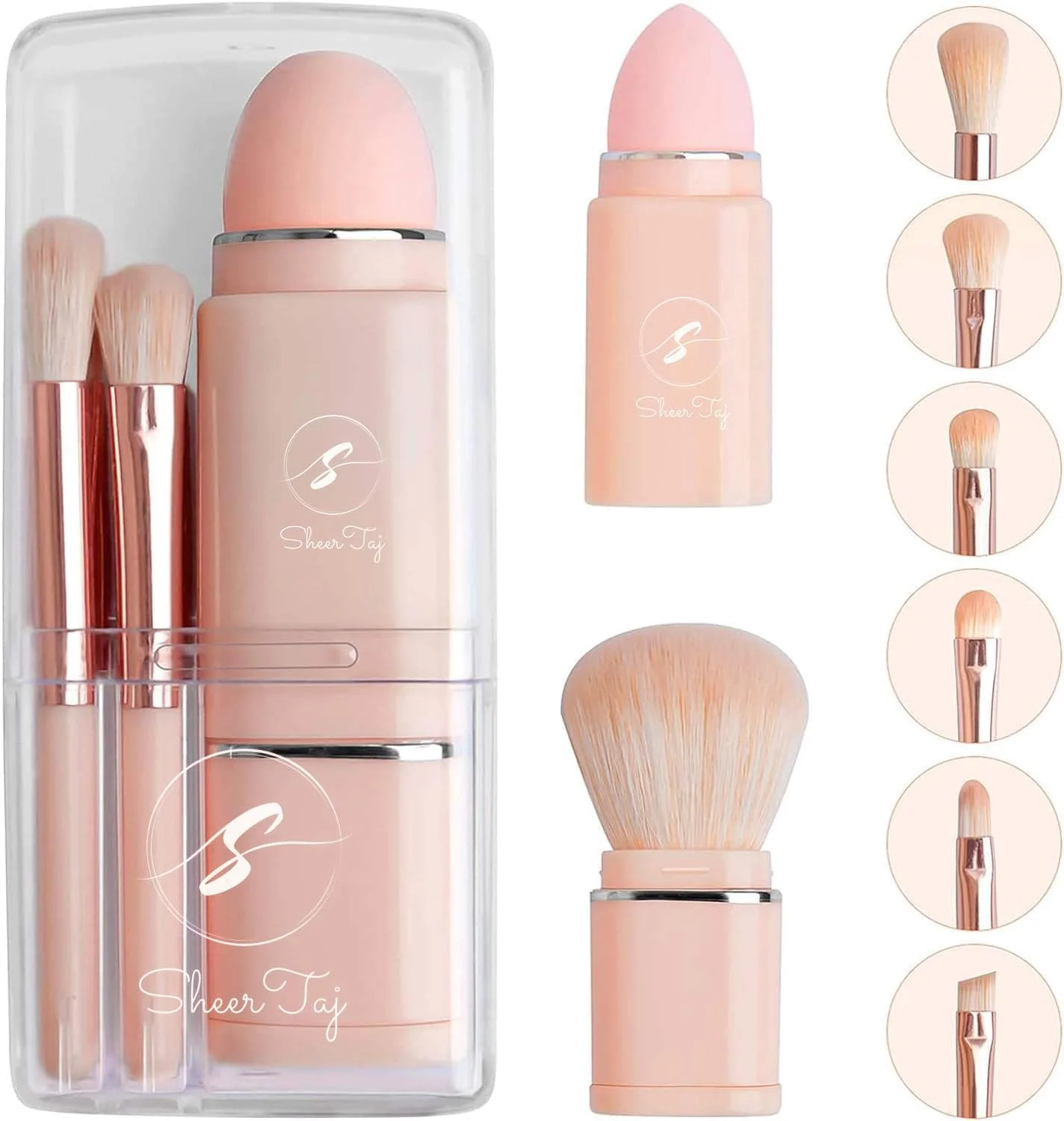 SheerTaj - ست برس آرایشی ممتاز، مجموعه مسافرتی 8 تکه - ست برس آرایشی زنانه - حمل آسان در جیب یا کیف دستی