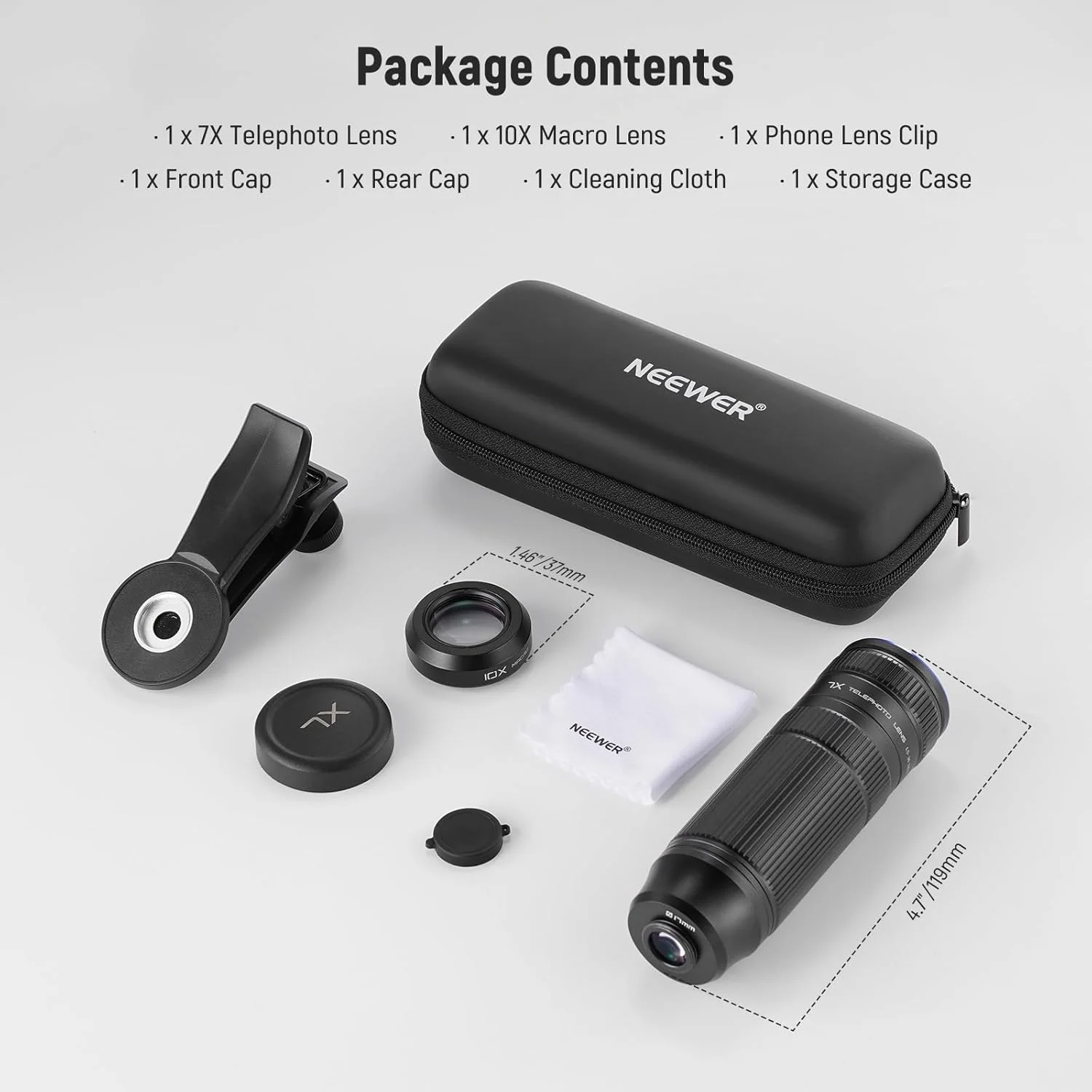NEEWER 7X Telephoto Lens with Phone Camera Lens Clip, Detachable 10X Macro for 17mm Threaded Backplate/Phone Cage/Case Compatible with iPhone Samsung, LS-36 Ultra NEEWER 7X Telephoto Lens with Phone Camera Lens Clip, Detachable 10X Macro for 17mm Threaded Backplate/Phone Cage/Case Compatible with iPhone Samsung, LS-36 Ultra