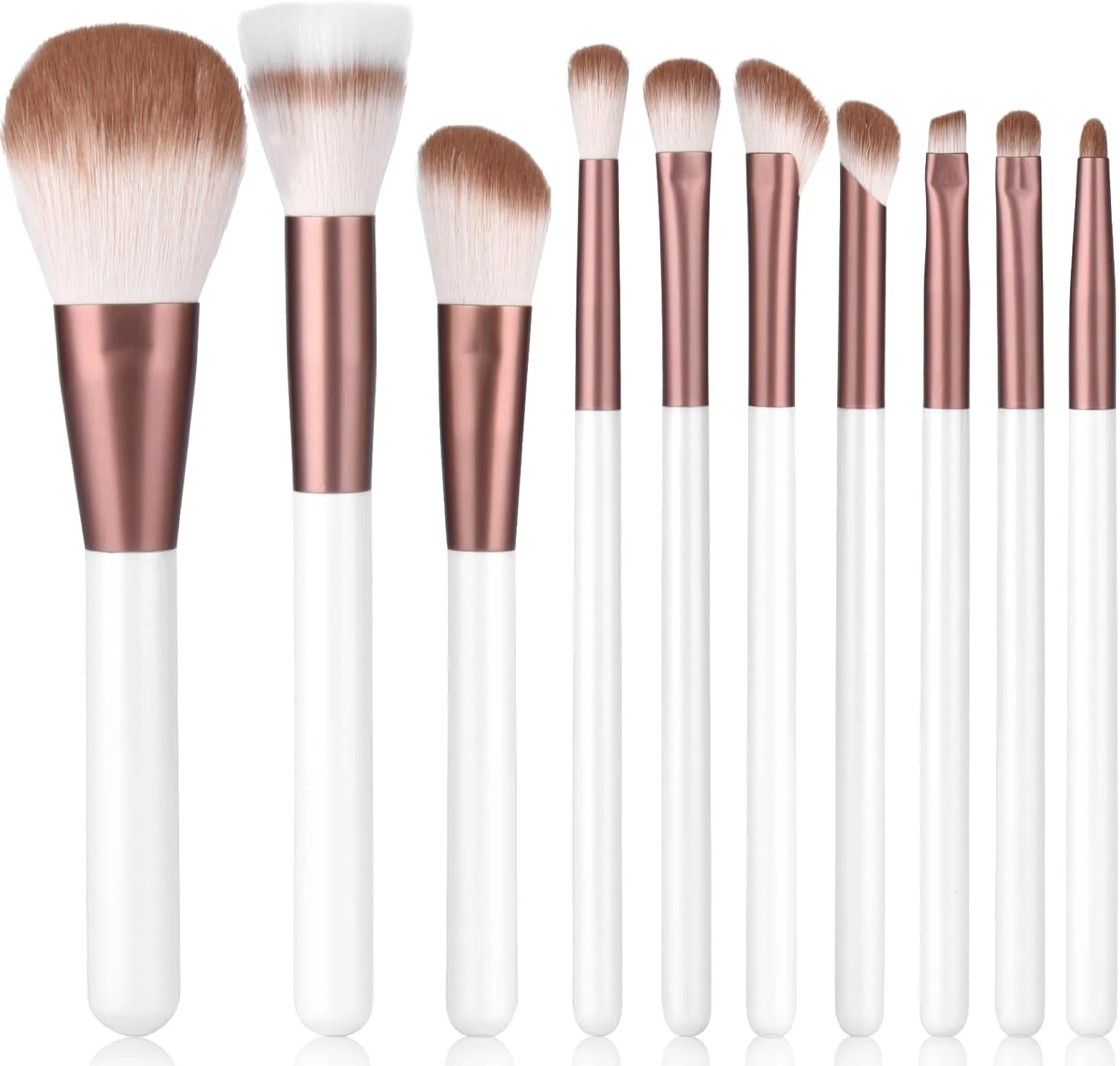 ست برس آرایشی شِلوین با کیف، 10 تکه، برس های آرایشی مصنوعی ممتاز، شامل برس کرم پودر، سایه چشم، پودر، ترکیب، کابوکی، ابرو، مژه، هدیه برس آرایشی (سفید+قهوه ای)