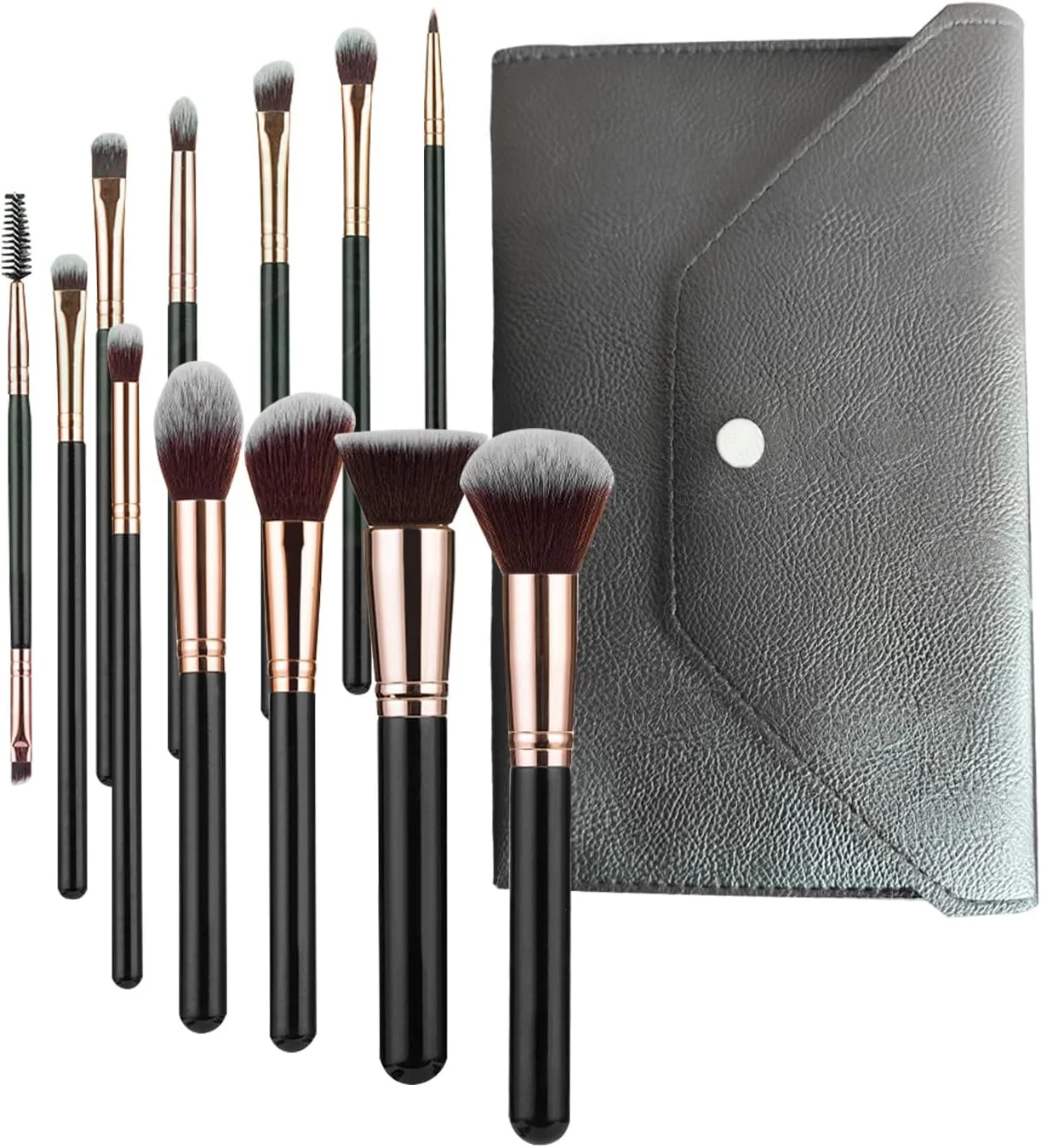 ست برس آرایشی شِلوین، 12 تکه، مشکی کلاسیک، شامل برس کرم پودر، برس سایه چشم، برس پودر، برس کابوکی، برس رژگونه، برس های آرایشی به همراه کیف، مناسب هدیه و مسافرت