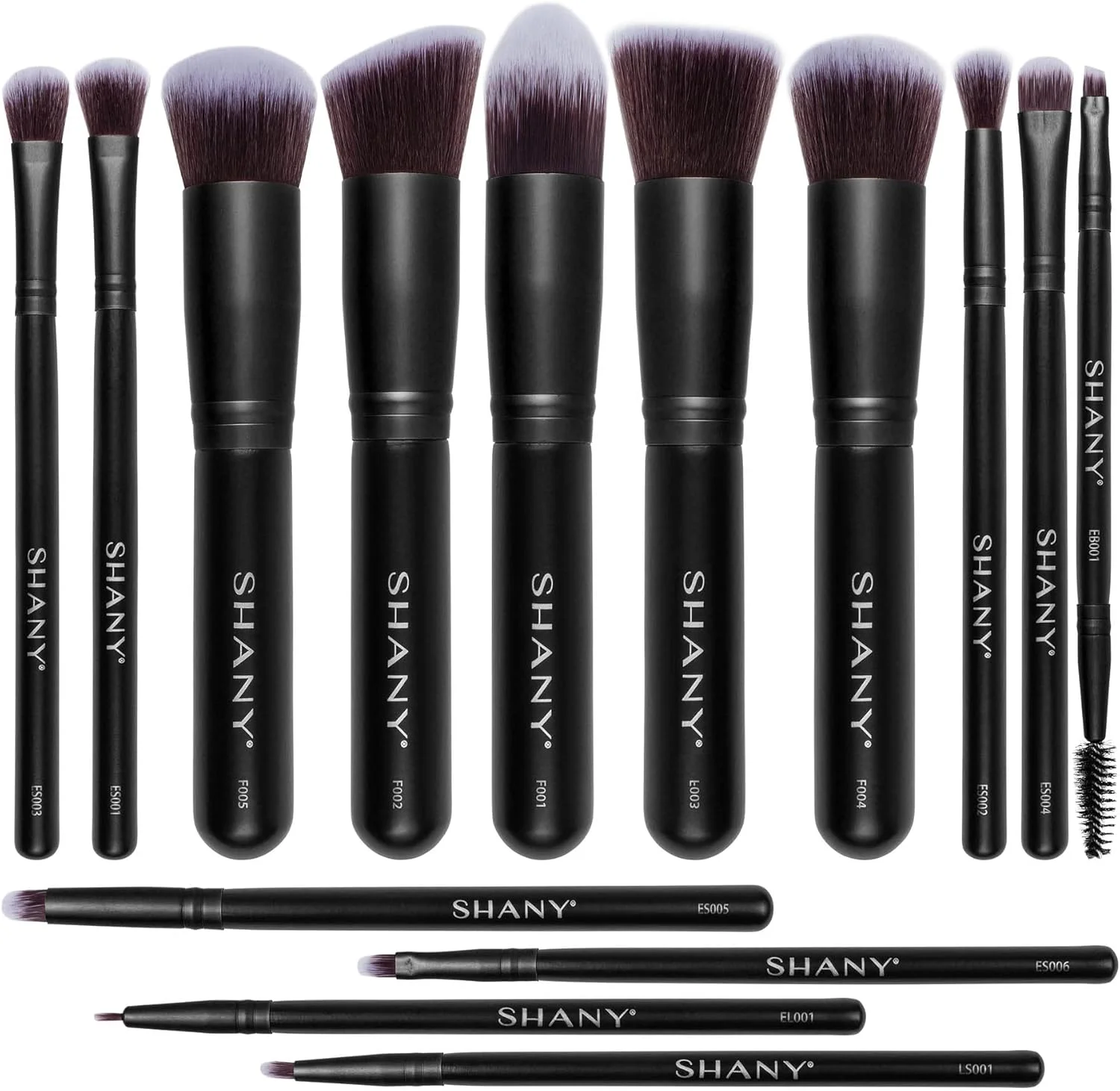 ست براش آرایشی شنی - بلک بامبشل - ست 14 تکه براش - براش های آرایشی فونداسیون، پودر، کانسیلر، سایه چشم - ست کامل براش آرایشی کابوکی مشکی - 14 عدد
