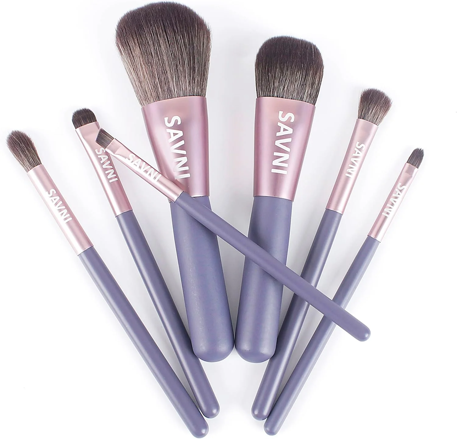 ست برس آرایشی حرفه ای SAVNI با کیف مسافرتی، فوق العاده نرم، چند منظوره و بادوام، بسته 7 عددی (خاکستری روشن)