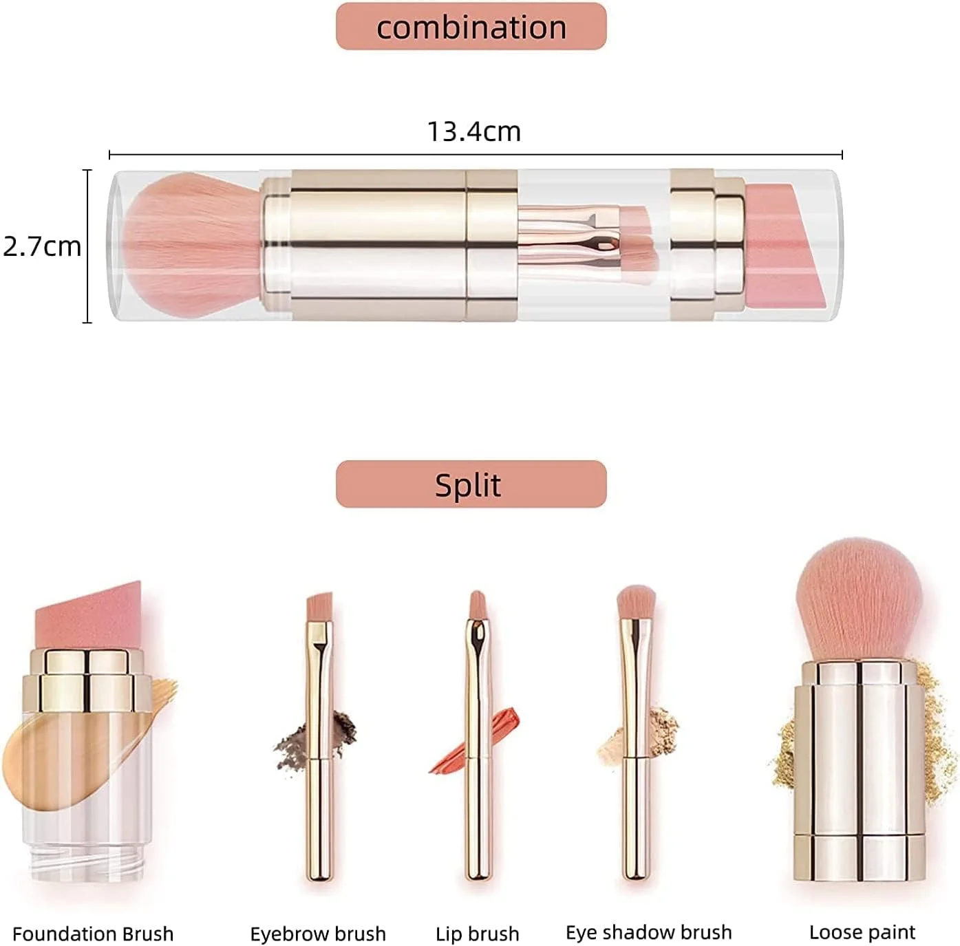 براش آرایشی جمع شونده، ست براش مسافرتی قابل حمل 5 در 1 شامل براش لب، براش پودر فیکس، براش ابرو، براش سایه چشم، براش پودر ترکیبی کرم پودر، مناسب برای آرایش روزانه و مسافرت براش آرایشی جمع شونده، ست براش مسافرتی قابل حمل 5 در 1 شامل براش لب، براش پودر فیکس، براش ابرو، براش سایه چشم، براش پودر ترکیبی کرم پودر، مناسب برای آرایش روزانه و مسافرت