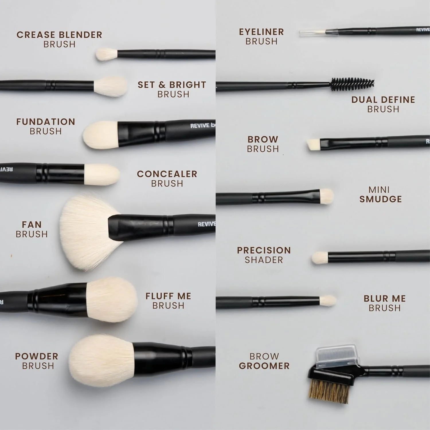 ست براش آرایشی پریمیوم ریوایو بیوتی 14 تکه (شامل 2 براش اشانتیون + کیف مسافرتی) | مجموعا 14 براش حرفه ای برای صورت و چشم – موهای پریمیوم