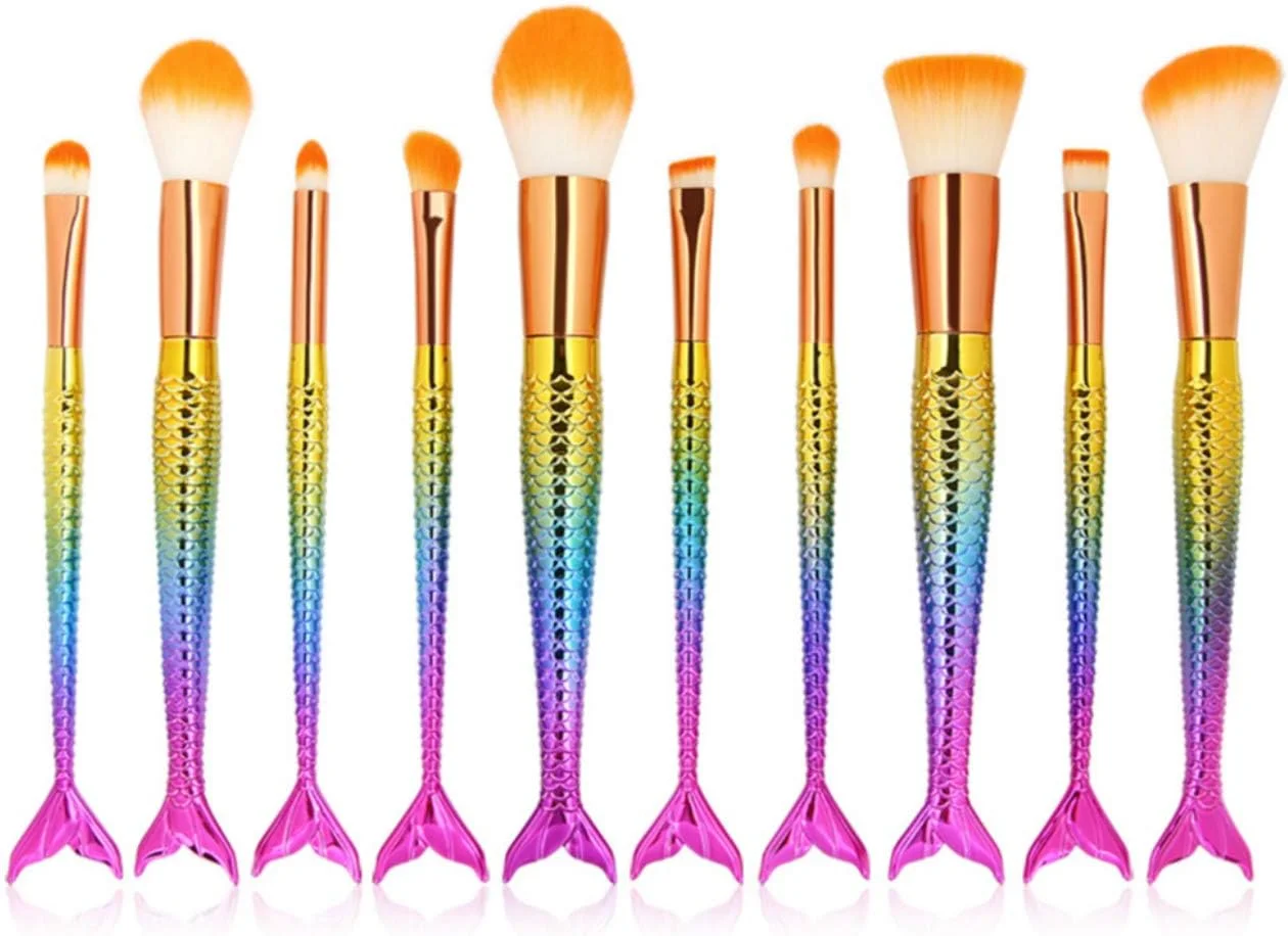 ست برس آرایشی 10 عددی Neuvikter طرح صدف پری دریایی، ابزار آرایشی پودر، کرم پودر، سایه چشم، کانسیلر، رژ لب (9#)