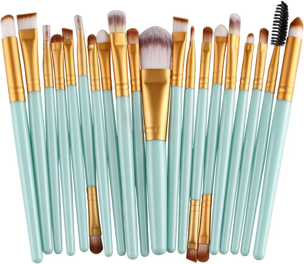 ست برس آرایشی 20 عددی Neuvikter، برس حرفه ای سایه چشم، ترکیب، کرم پودر، ابرو، برس دو سر، کیت ابزار آرایش زیبایی (سبز-3#)