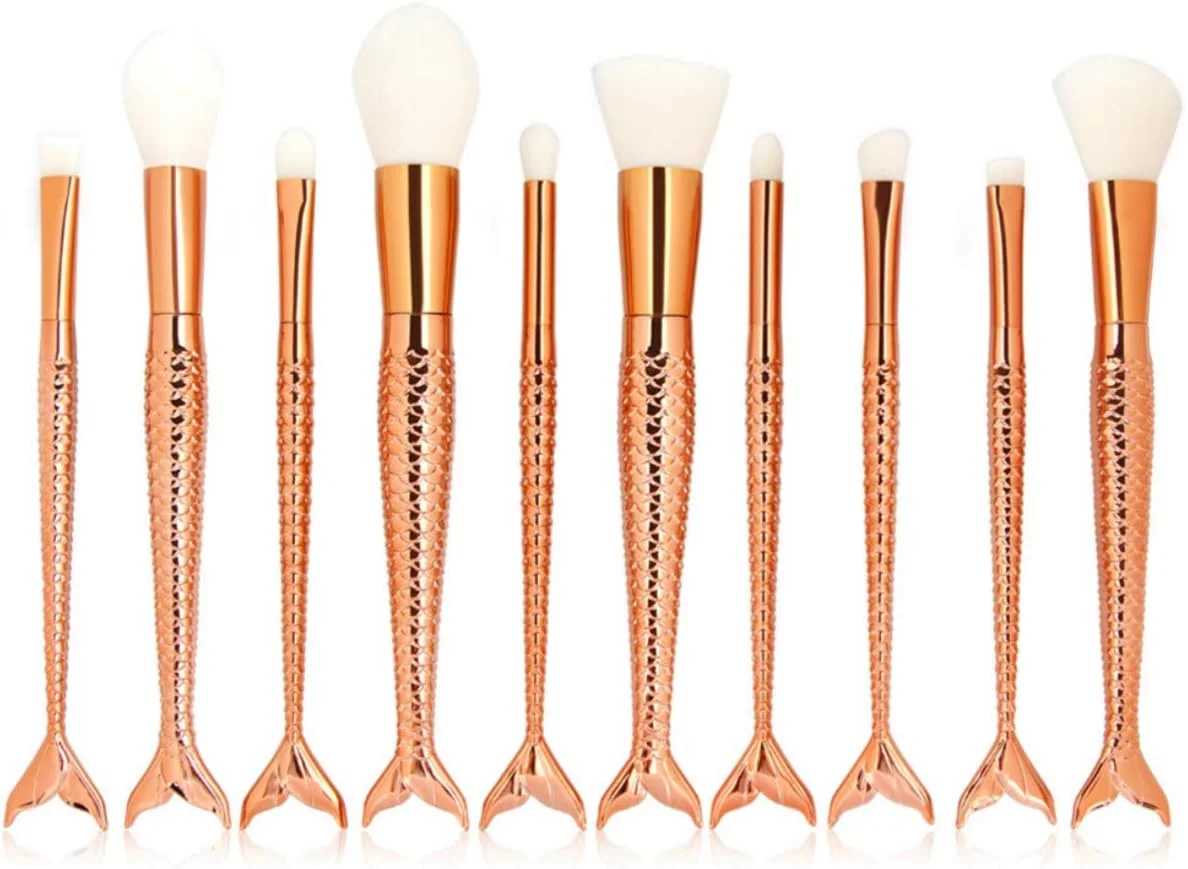 ست برس آرایشی 10 عددی Neuvikter طرح صدف پری دریایی، ابزار آرایشی پودر، کرم پودر، سایه چشم، کانسیلر، رژ لب (12#)