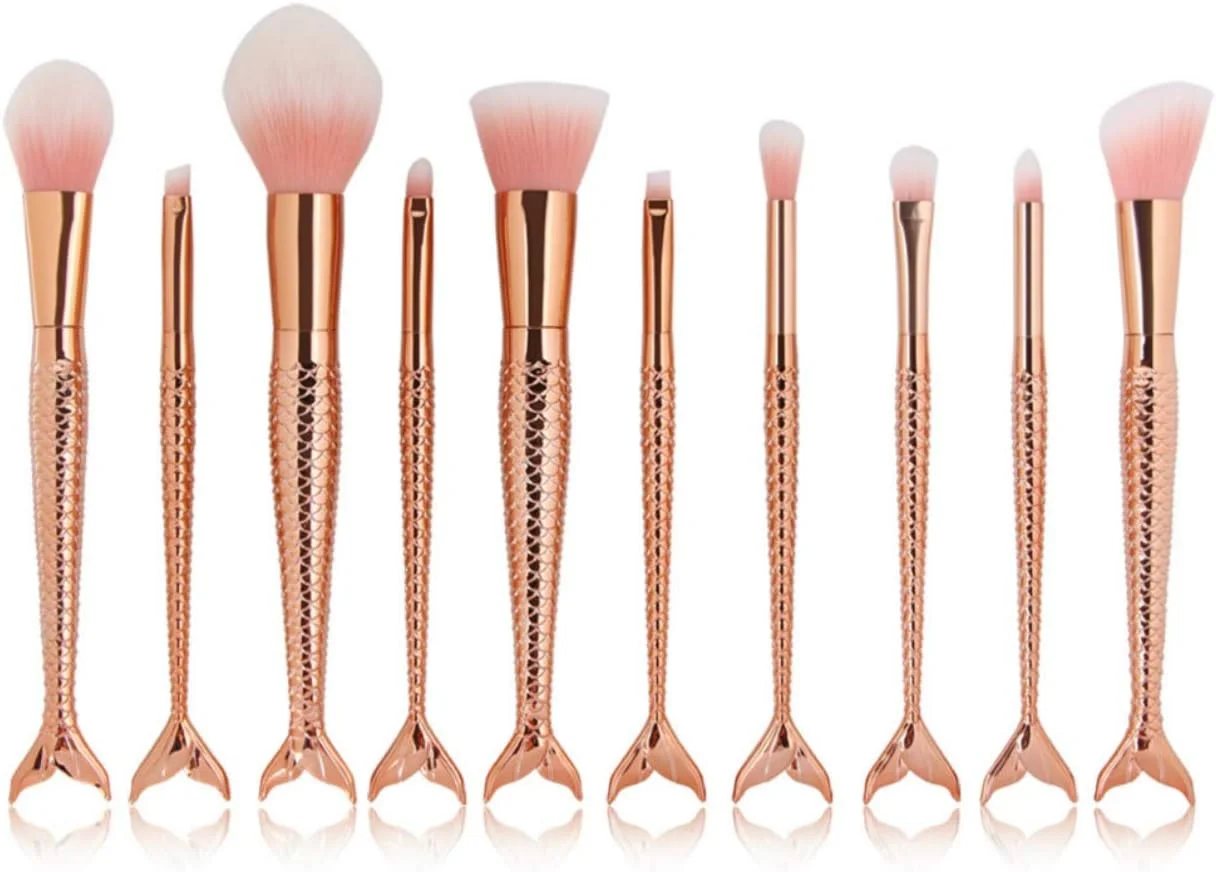 ست برس آرایشی 10 عددی Neuvikter طرح صدف پری دریایی، ابزار آرایشی پودر، کرم پودر، سایه چشم، کانسیلر و رژ لب (8#)