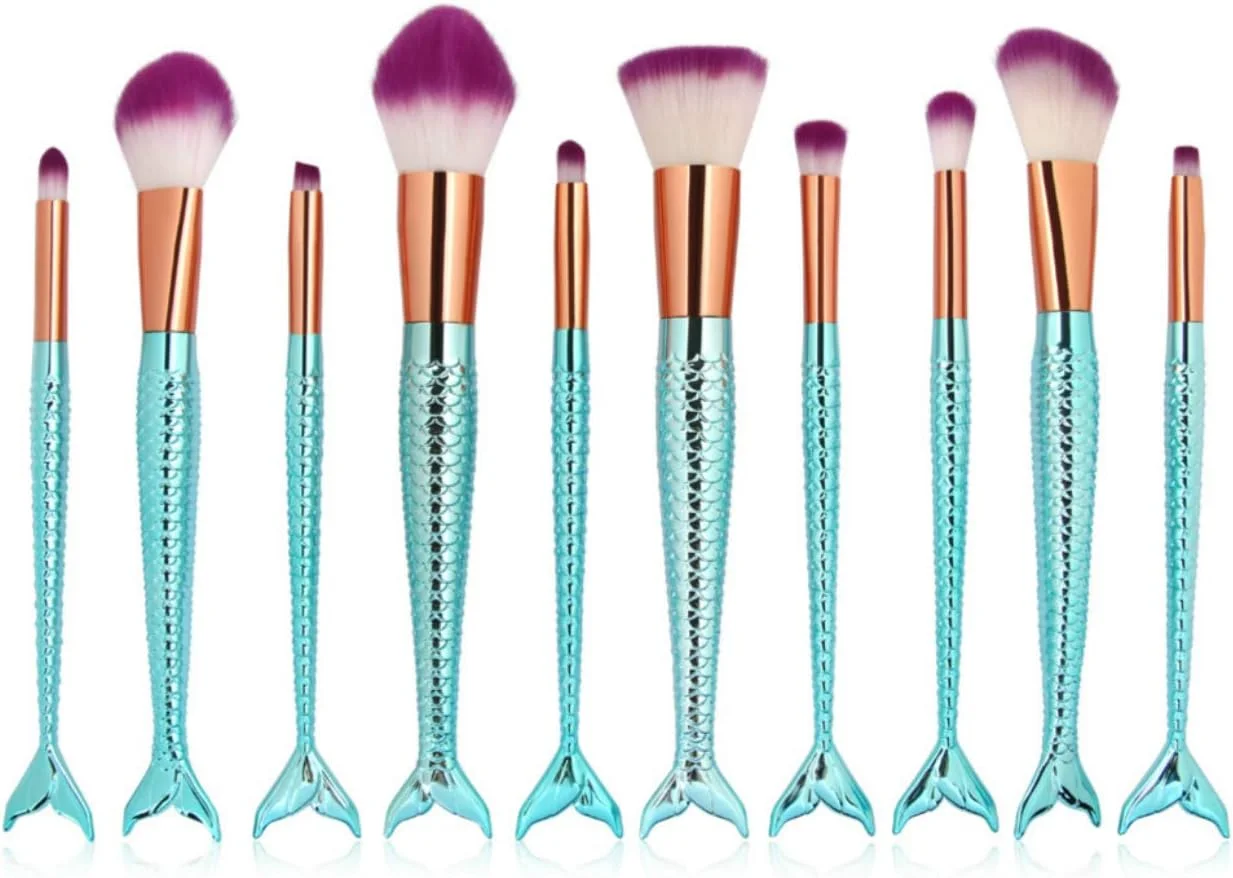 ست برس آرایشی 10 عددی Neuvikter طرح صدف پری دریایی، ابزار آرایشی پودر، کرم پودر، سایه چشم، کانسیلر، رژ لب (10#)