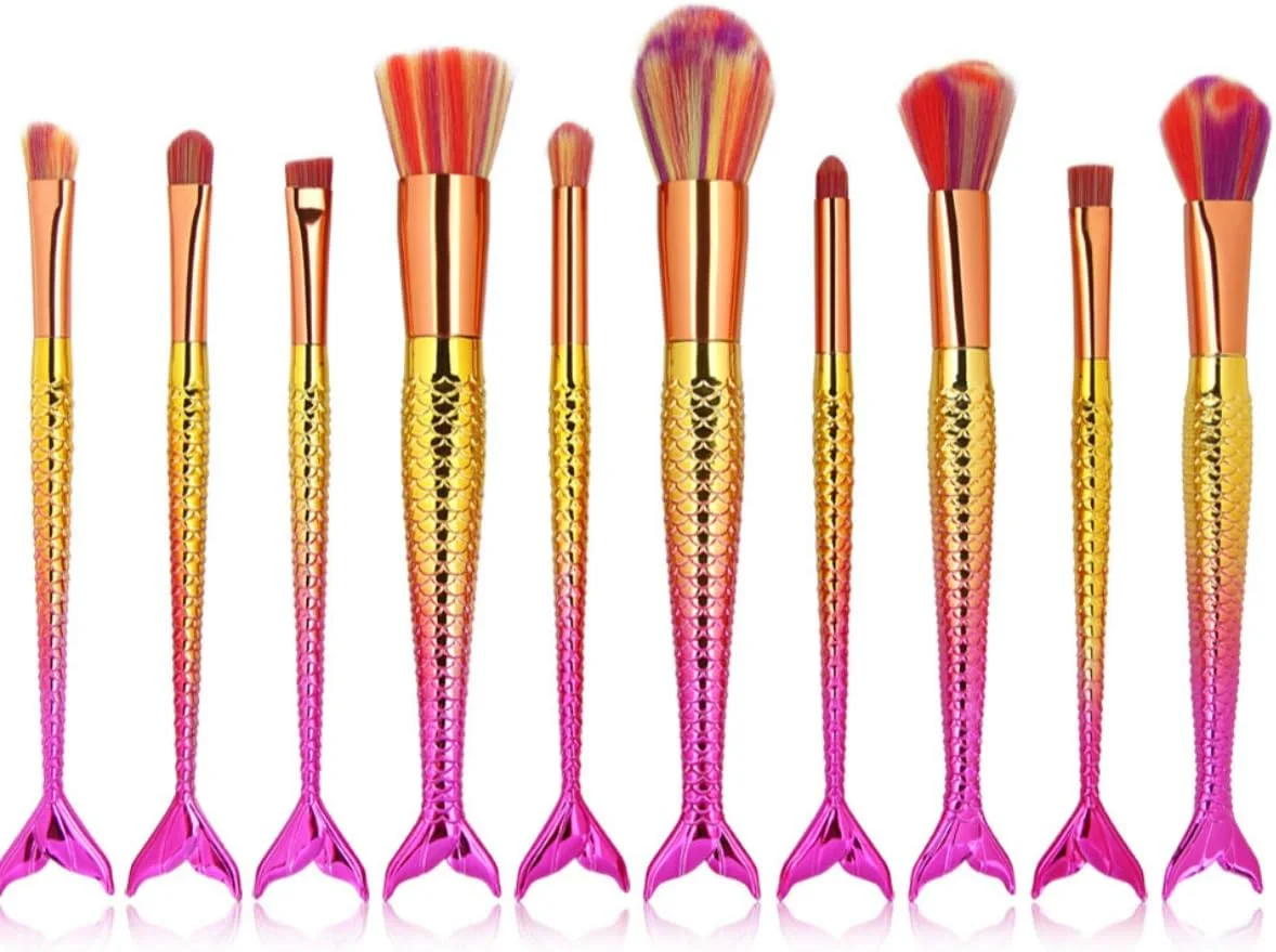 ست 10 عددی براش آرایشی Neuvikter طرح صدف پری دریایی، ابزار آرایشی پودر، کرم پودر، سایه چشم، کانسیلر و رژ لب (11#)