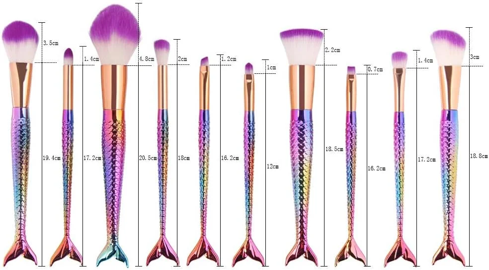 ست برس آرایشی 10 عددی Neuvikter طرح صدف پری دریایی، ابزار آرایشی پودر، کرم پودر، سایه چشم، کانسیلر و رژ لب (8#)