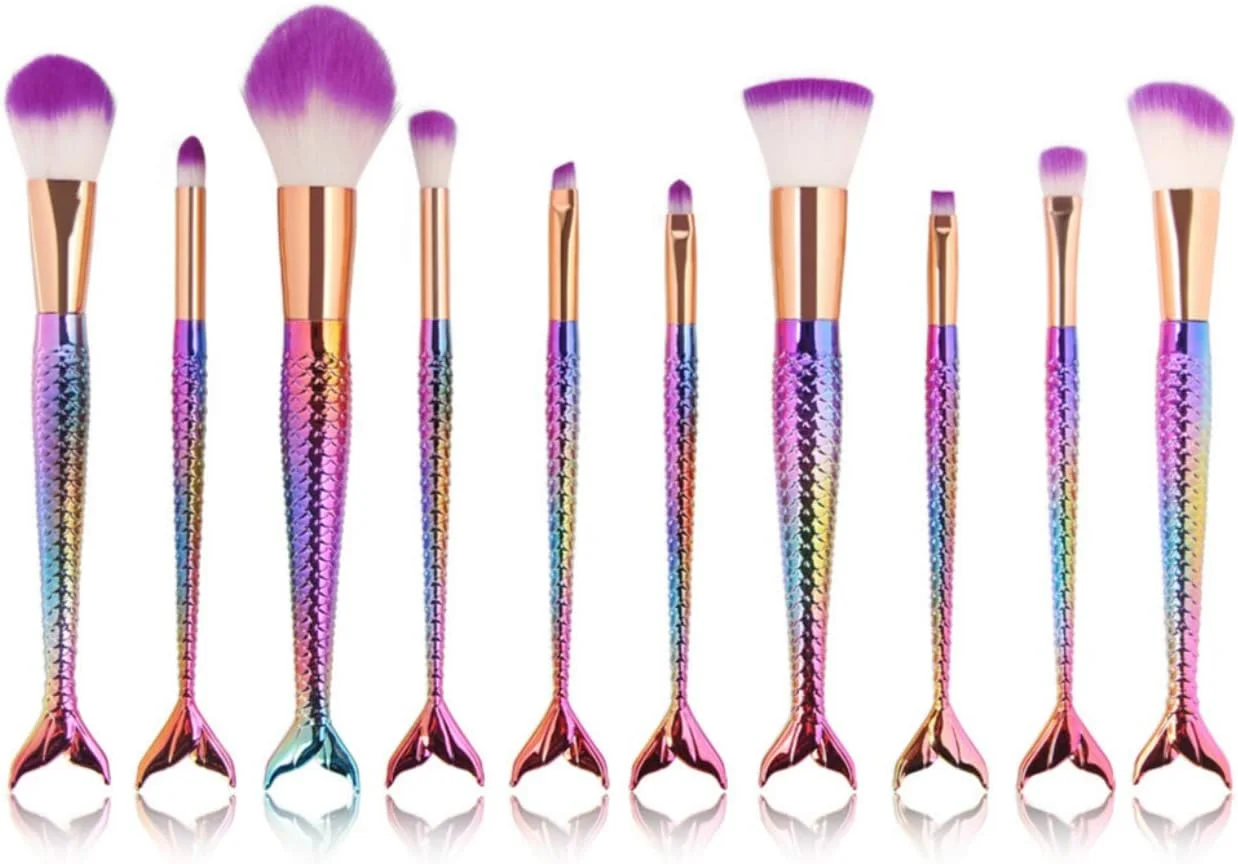 ست برس آرایشی 10 عددی Neuvikter طرح صدف پری دریایی، ابزار آرایشی پودر، کرم پودر، سایه چشم، کانسیلر و رژ لب (6#)