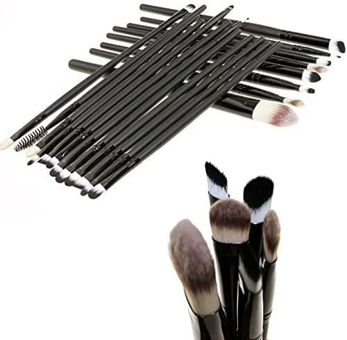 ست برس آرایشی 20 تکه NESA، حرفه ای برای صورت، سایه چشم، خط چشم، کرم پودر، رژگونه، رژ لب، برس های آرایشی پودری، مایع، کرمی، ابزار برس ترکیبی (مشکی)