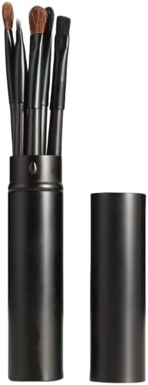 ست برس آرایشی نامزی، ست برس آرایش، ست 9 تکه برس آرایشی مسافرتی، برس های آرایشی برای کرم پودر صورت، رژگونه، سایه چشم به همراه کیف نگهداری (مشکی)