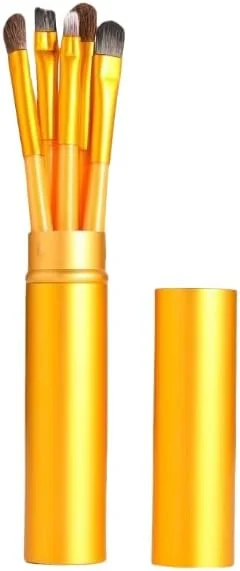 ست برس آرایشی نامزی، ست برس آرایشی، ست 9 تکه برس آرایشی مسافرتی، برس های آرایشی برای کرم پودر صورت، رژگونه، سایه چشم با کیف نگهداری (زرد)