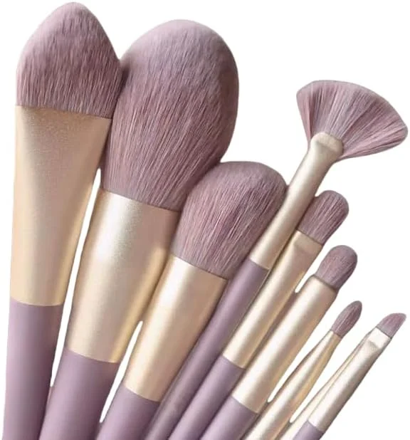 ست برس آرایشی نامزی، ست برس آرایشی، ست 9 عددی برس آرایشی مسافرتی، برس های آرایشی برای کرم پودر صورت، رژگونه، سایه چشم (بنفش)