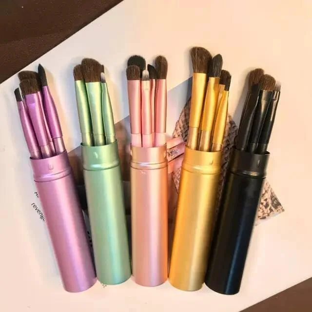 ست برس آرایشی نامزی، ست برس آرایش، ست برس آرایشی مسافرتی 9 تکه، برس های آرایشی برای کرم پودر صورت، رژگونه، سایه چشم با کیف نگهداری (سبز)