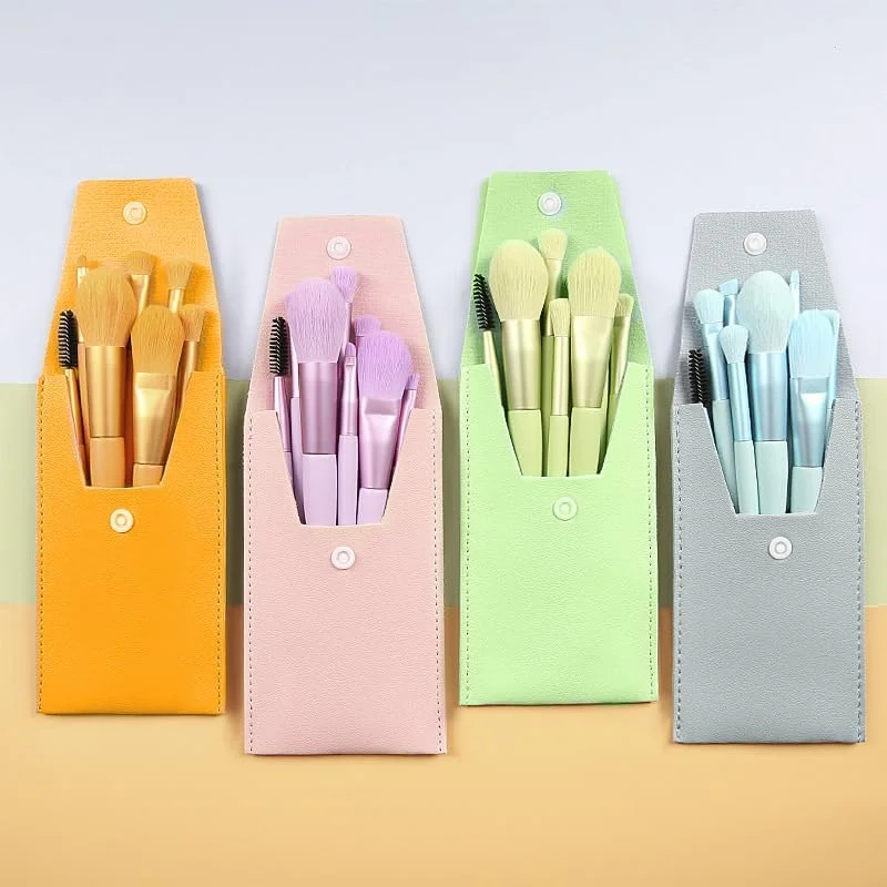 ست برس آرایشی نامزی، ست برس آرایش، کیت برس آرایشی مسافرتی 8 تکه، برس های آرایشی برای کرم پودر صورت، رژگونه، سایه چشم با کیف نگهداری (بنفش)