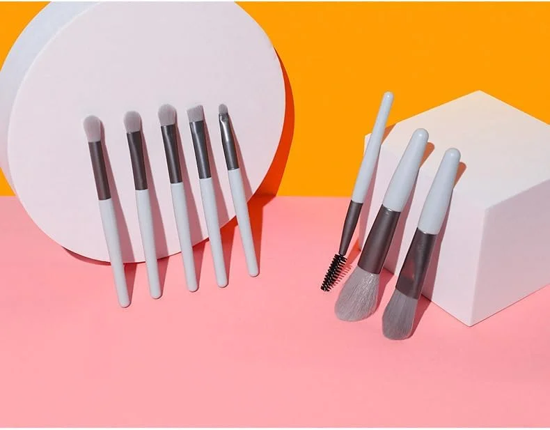 ست برس آرایشی نامزی، ست برس آرایشی مینی، ست 8 عددی برس مسافرتی، برس های آرایشی برای کرم پودر صورت، رژگونه، سایه چشم (آبی)