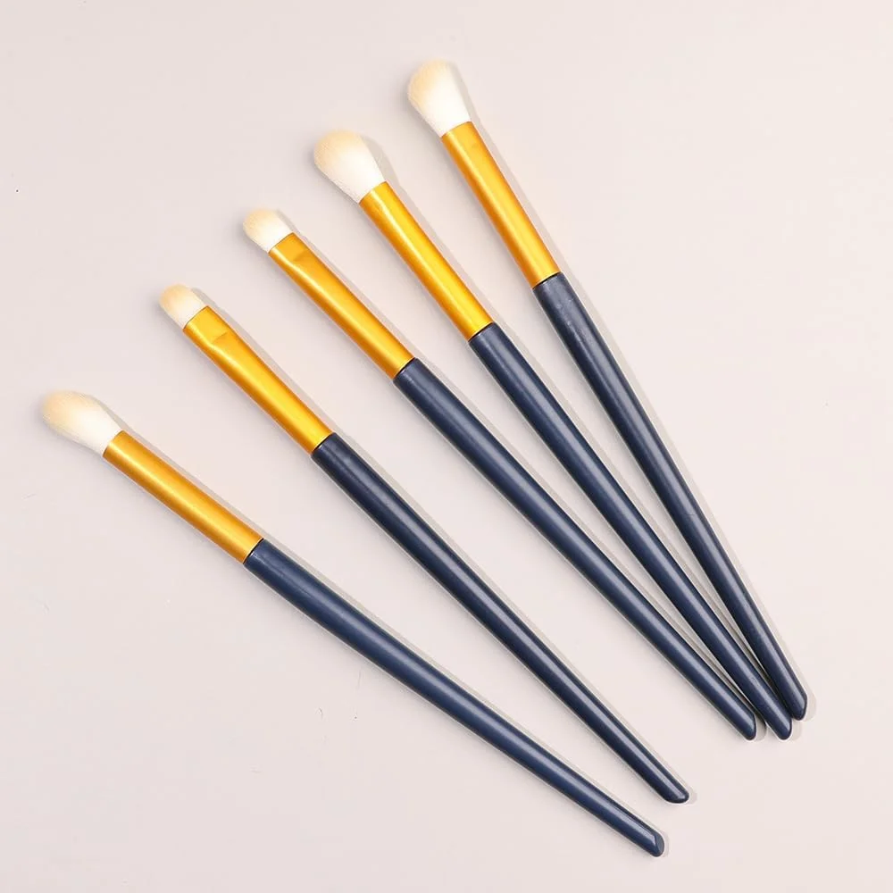 ست براش آرایشی نامزی 5 تکه، شامل براش های با کیفیت عالی و الیاف مصنوعی برای کرم پودر، کانسیلر، سایه چشم، رژگونه، رنگ سرمه ای آبی تیره