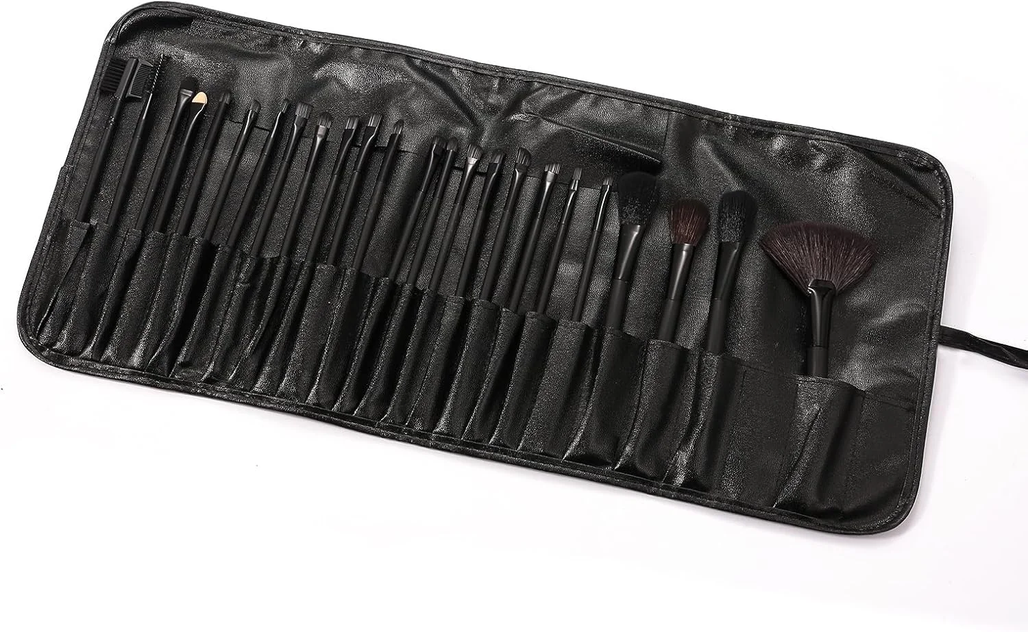 ست برس آرایشی نامزی 24 عددی، برس های آرایشی ممتاز مصنوعی برای کرم پودر، کانسیلر، سایه چشم، رژگونه، با دسته چوبی و کیف نگهداری مشکی