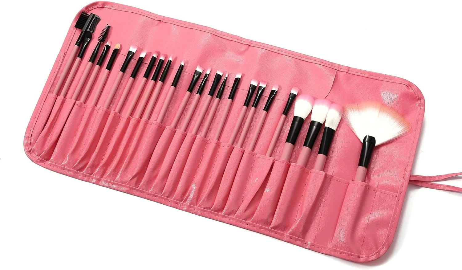 ست برس آرایشی نامزی 24 عددی، برس های آرایشی ممتاز مصنوعی برای کرم پودر، کانسیلر، سایه چشم، رژگونه، با رنگ چوب به همراه کیف نگهداری مشکی
