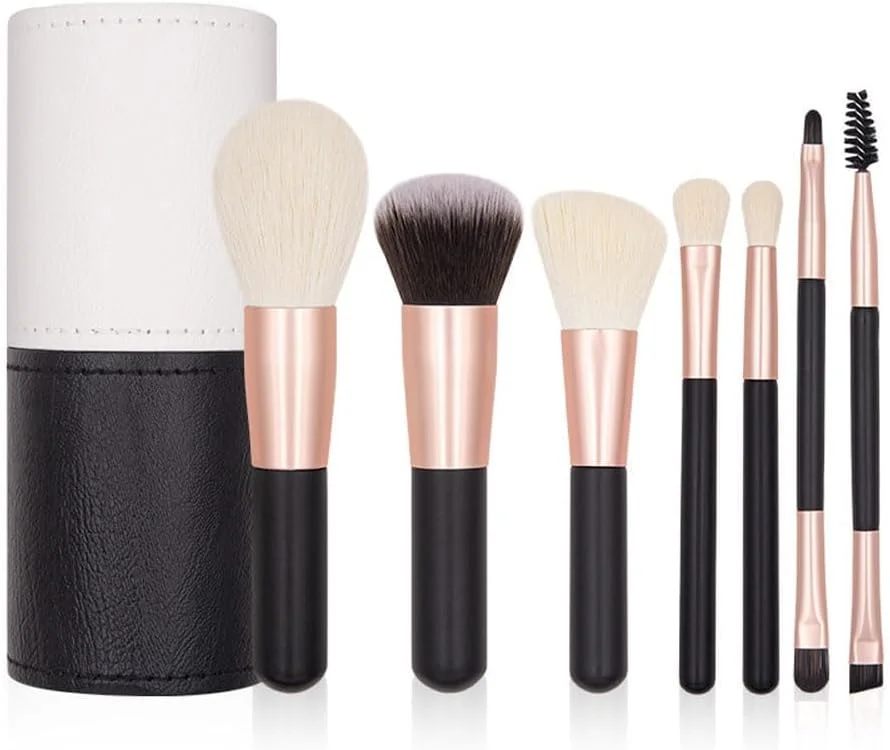 ست برس آرایشی مسافرتی 7 تکه NALACAL، ست برس آرایشی کامل و قابل حمل 7 تکه مشکی با عملکرد آسان و کامل به همراه نگهدارنده برس، برس حرفه ای آرایش صورت و کرم پودر