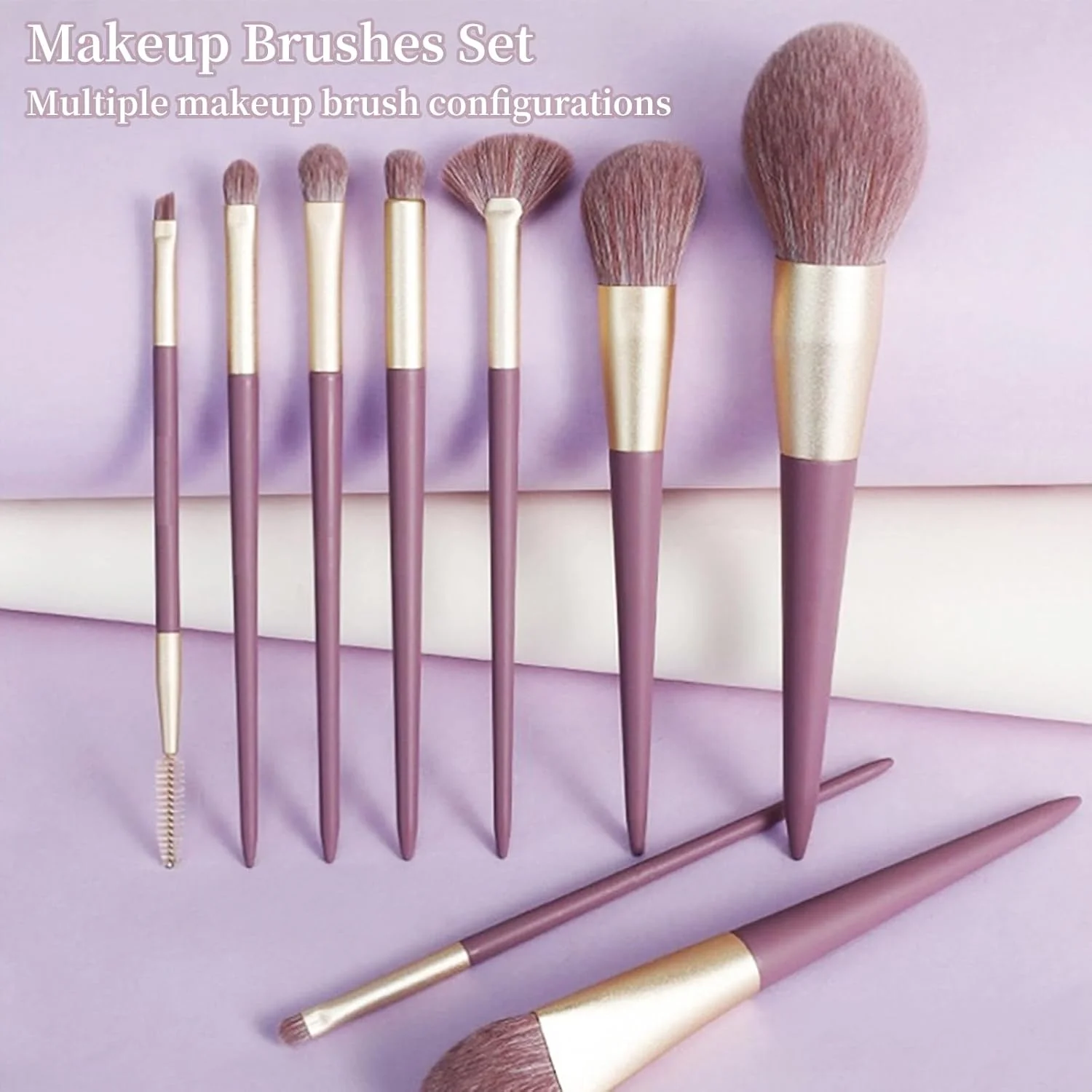 ست برس آرایشی نالاینا، ست برس آرایشی ممتاز شامل برس های کرم پودر، کانسیلر، سایه چشم، 9 عدد برس، به همراه کیف دکمه دار بنفش