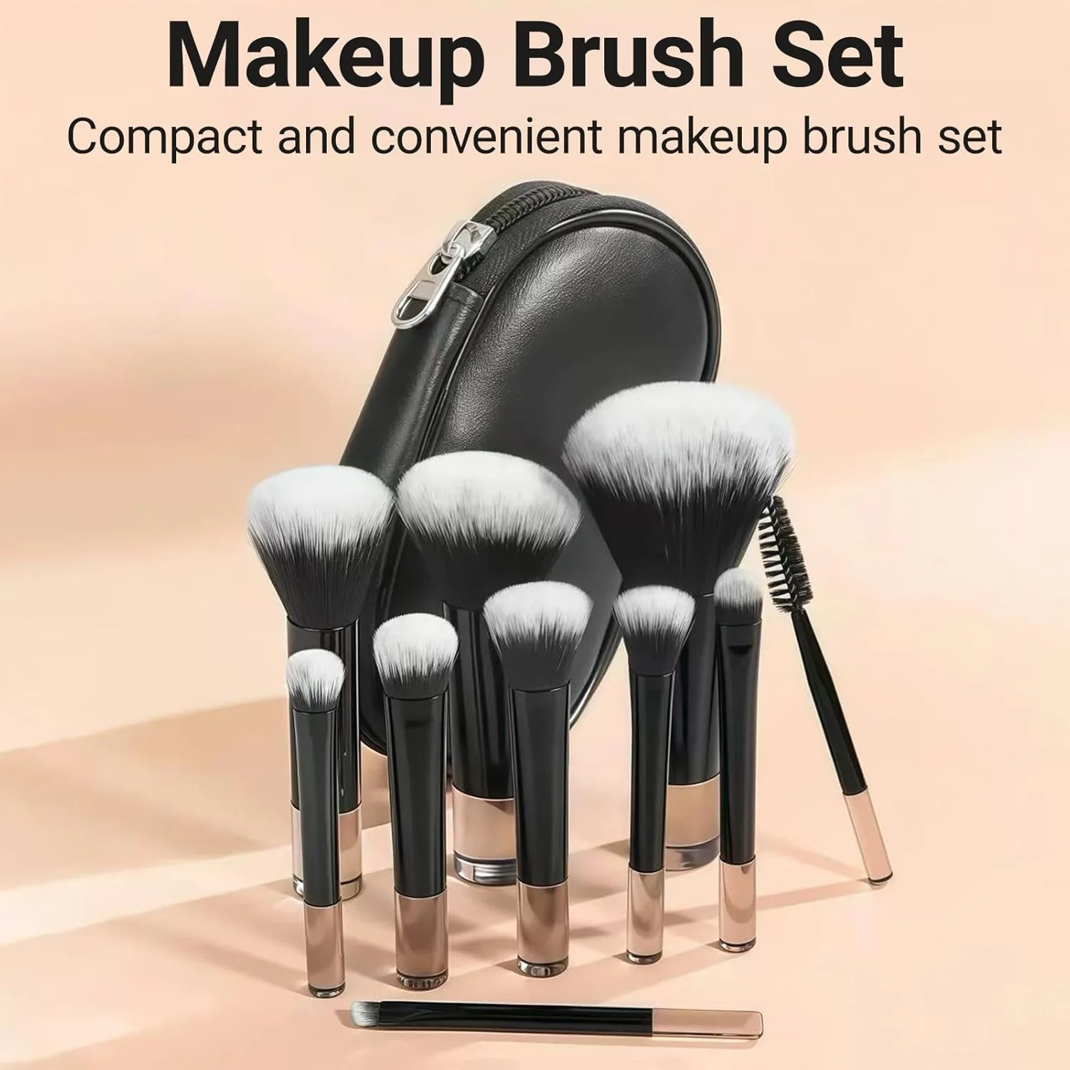 ست برس آرایشی مسافرتی 10 عددی نالینا، برس های آرایشی برای کرم پودر، کانسیلر، سایه چشم، به همراه کیف برس، ابزار آرایشی مسافرتی قابل حمل (مشکی)