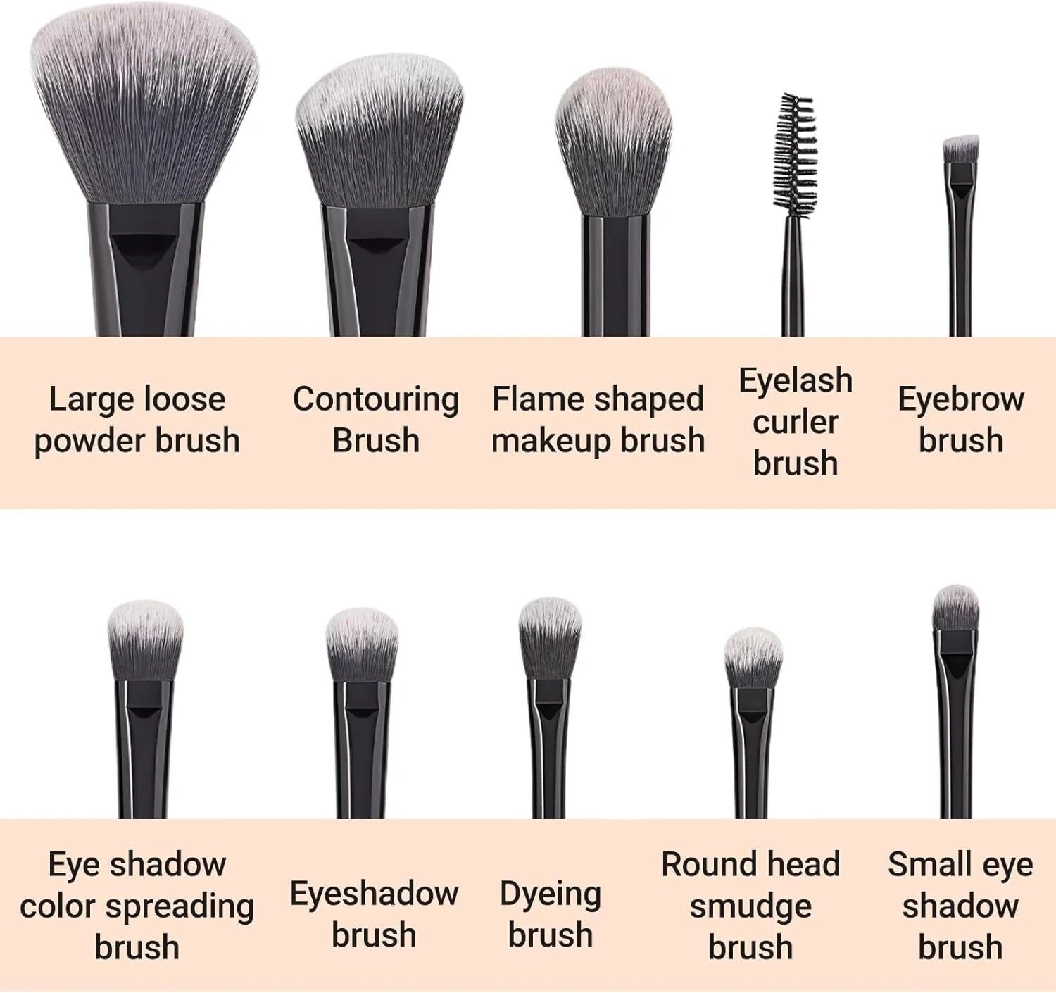 ست برس آرایشی مسافرتی 10 عددی نالینا، برس های آرایشی برای کرم پودر، کانسیلر، سایه چشم، به همراه کیف برس، ابزار آرایشی مسافرتی قابل حمل (مشکی)