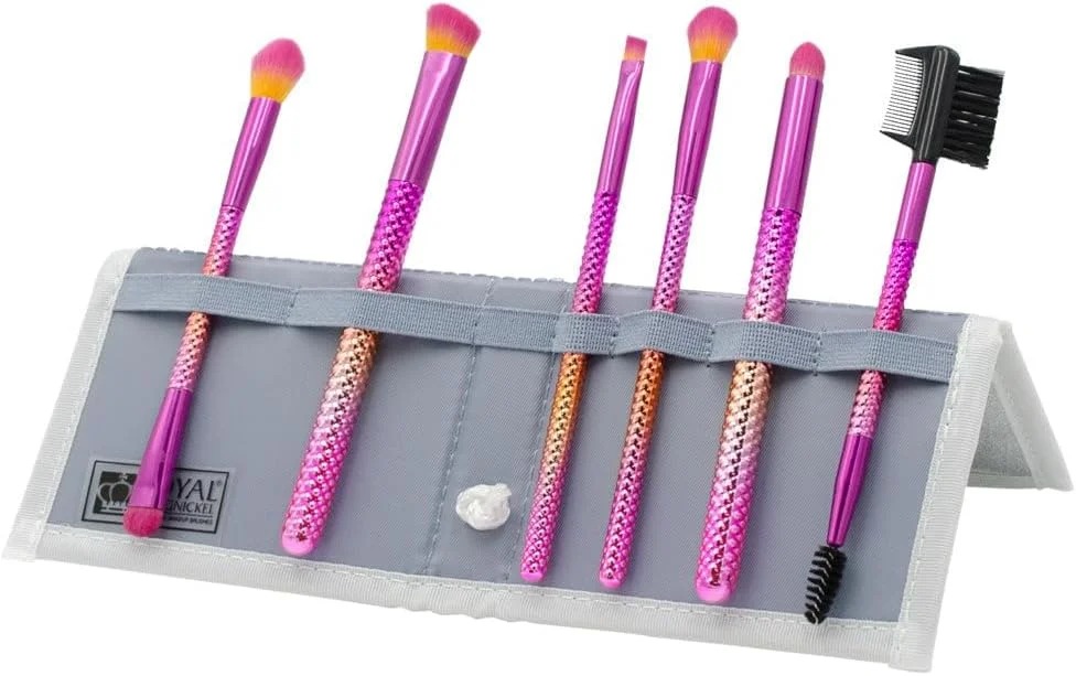 ست برس آرایشی 7 تکه مسافرتی MODA Royal & Langnickel با کیف، شامل برس سایه زاویه دار، پخش کننده کرم، سایه چشم، چشم دودی، خط ابرو و شانه مژه، رنگین کمانی