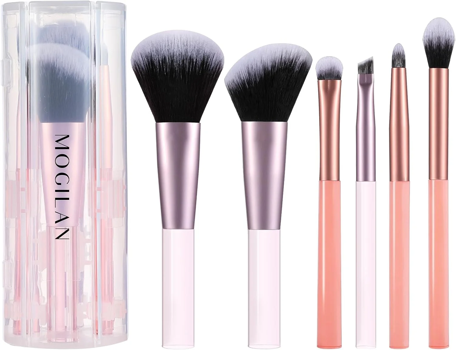 ست برس آرایشی مسافرتی موگیلان - ست 6 عددی برس های کوچک آرایشی برای کرم پودر، کانسیلر، سایه چشم، رژگونه و ترکیب - کیت برس آرایشی قابل حمل با کیف مسافرتی