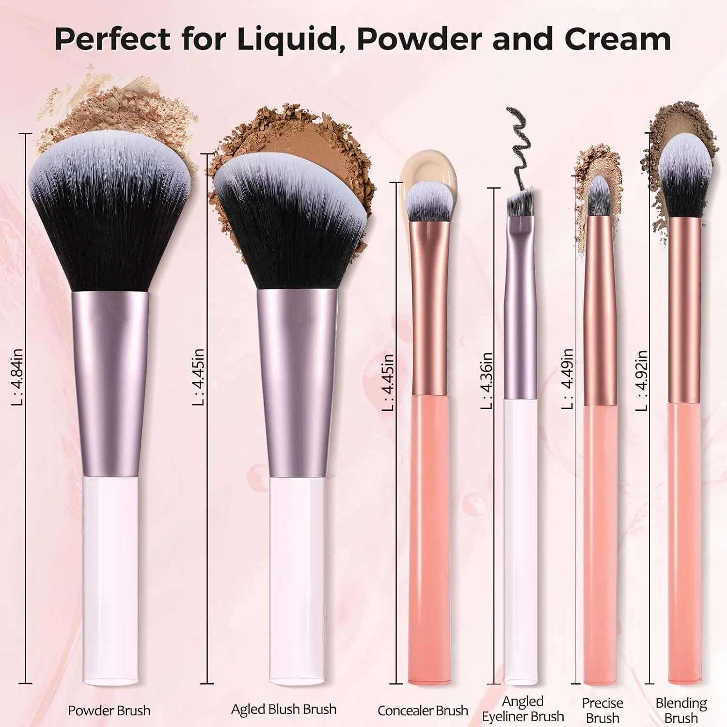 ست برس آرایشی مسافرتی موگیلان - ست 6 عددی برس های کوچک آرایشی برای کرم پودر، کانسیلر، سایه چشم، رژگونه و ترکیب - کیت برس آرایشی قابل حمل با کیف مسافرتی