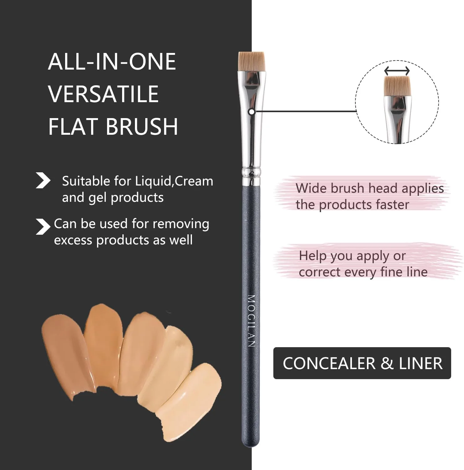 ست برس های صاف MOGILAN برای ابرو، ست برس های آرایشی حرفه ای برای ابرو، خط چشم، مشخص کردن و کانسیلر با اپلیکاتورهای آرایش چشم ژل کرم مایع 4 عددی