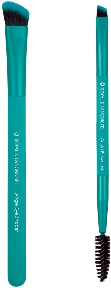 ست برس آرایشی مسافرتی 2 تکه ابرو Moda Royal & Langnickel EZGlam Duo شامل برس سایه زاویه دار و برس زاویه دار و مژه، آبی فیروزه ای