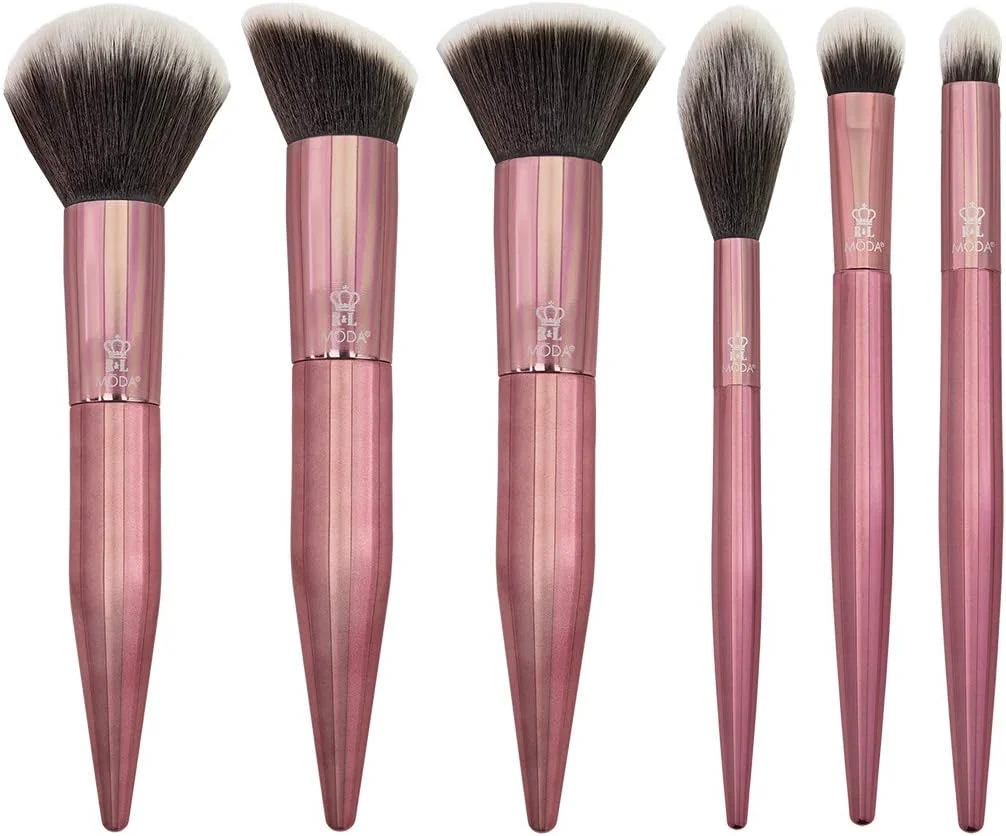 ست براش آرایشی 6 تکه رُز نسخه محدود MODA، شامل براش های پودر، ترکیب زاویه دار، پخش کننده، سایه و چشم دودی