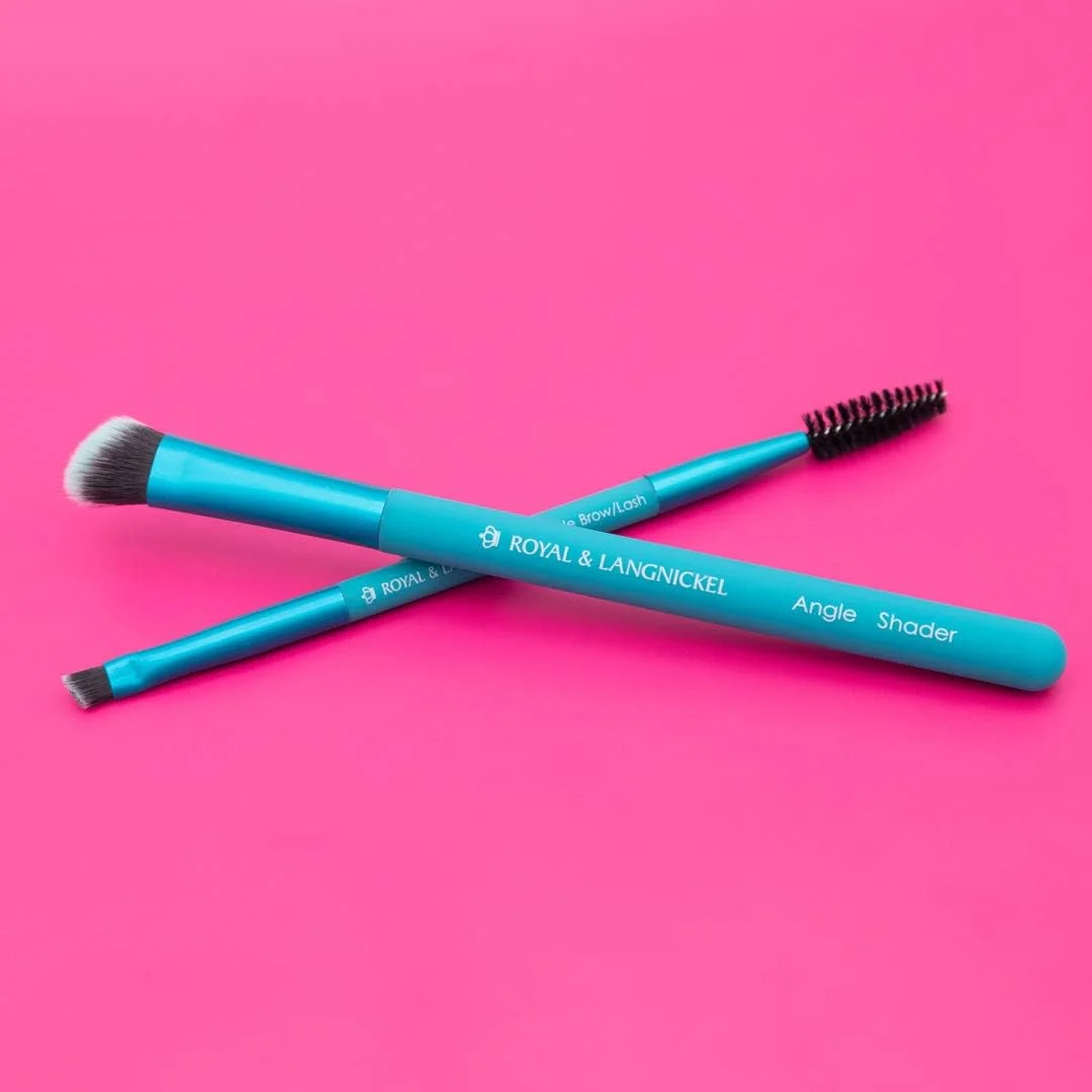 ست برس آرایشی مسافرتی 2 تکه ابرو Moda Royal & Langnickel EZGlam Duo شامل برس سایه زاویه دار و برس زاویه دار و مژه، آبی فیروزه ای