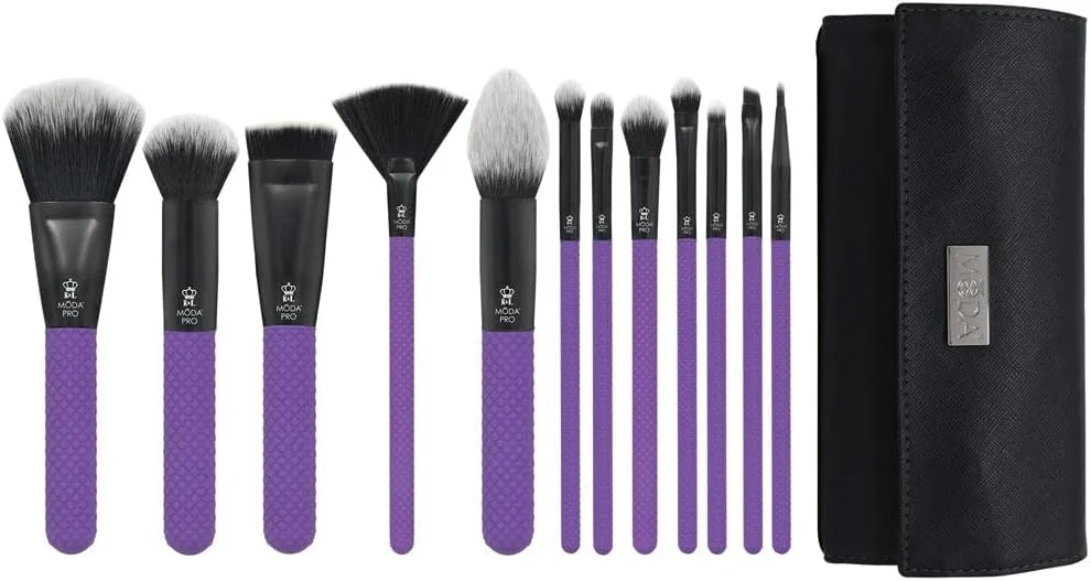 ست ۱۳ عددی برس آرایشی کامل صورت MODA Pro با کیف مسافرتی (بنفش)