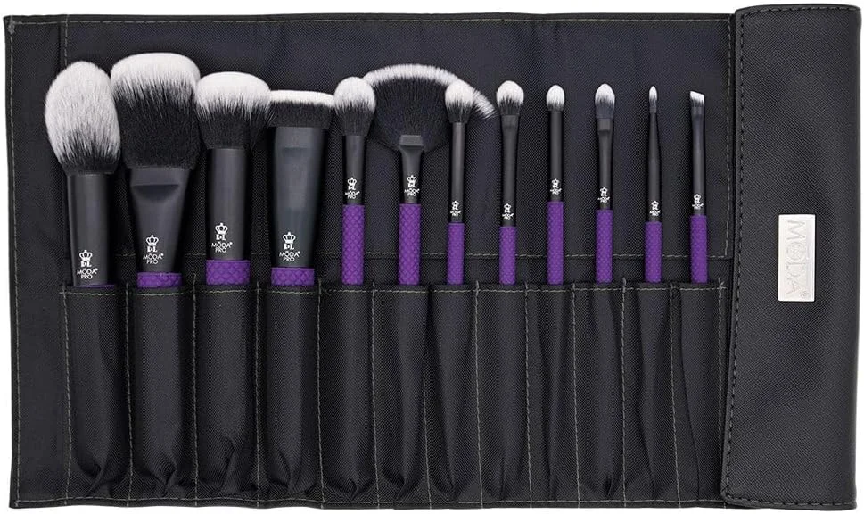 ست ۱۳ عددی برس آرایشی کامل صورت MODA Pro با کیف مسافرتی (بنفش)
