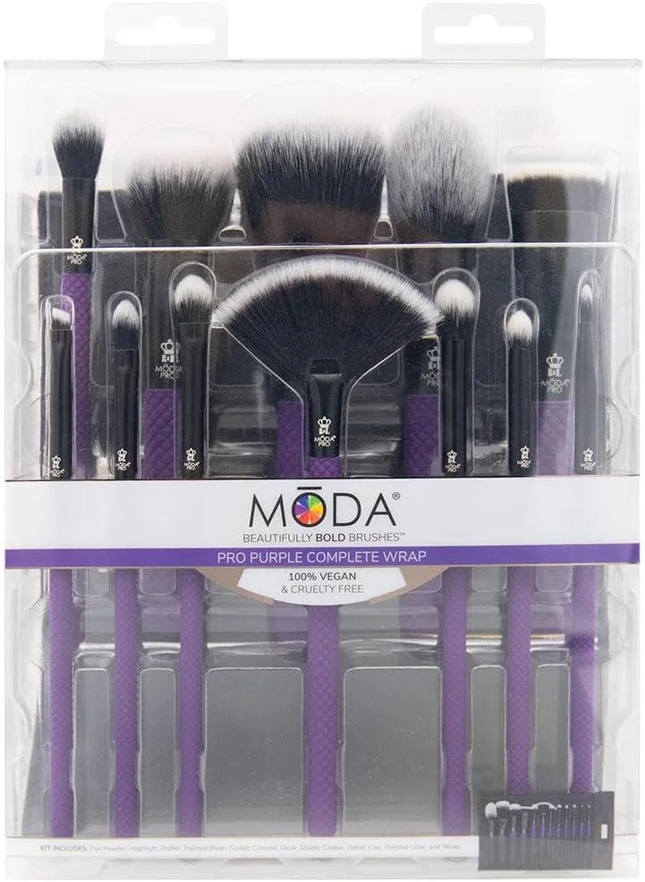 ست ۱۳ عددی برس آرایشی کامل صورت MODA Pro با کیف مسافرتی (بنفش)
