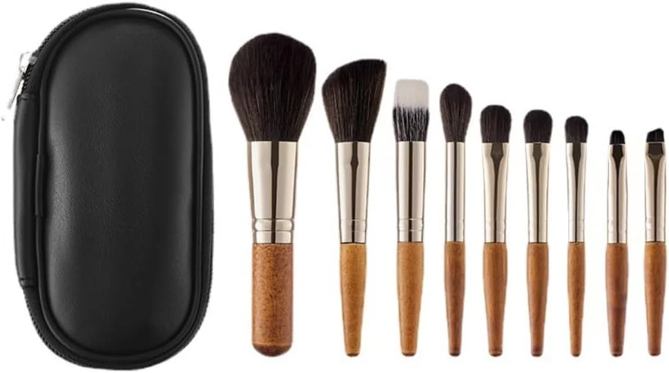 ست برس آرایشی مینی 9 عددی، ست مسافرتی قابل حمل، برس برای پودر فیکس و کانتورینگ