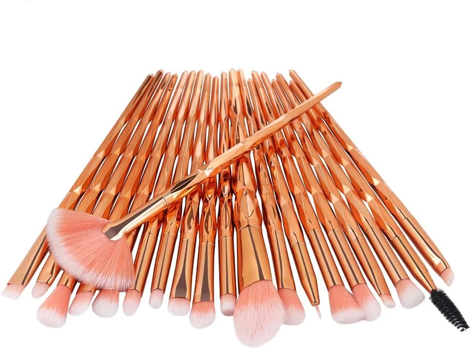 مجموعه ۲۰ عددی برس آرایشی چند منظوره ملادی، شامل برس پودر، کرم پودر، سایه چشم، خط چشم و لب (رزگلد الماسی)