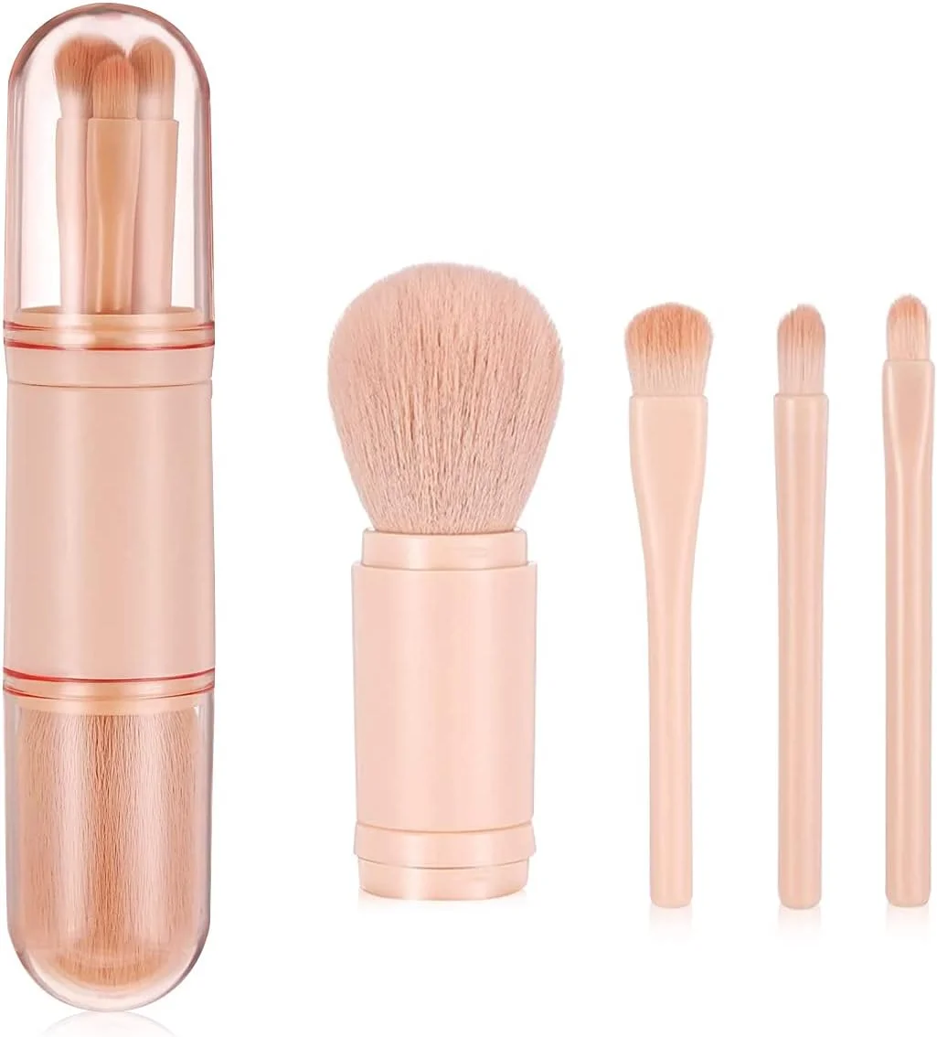 ست برس آرایشی 4 در 1 MAYCREATE®، برس مسافرتی قابل حمل، برس لب، برس هایلایت، برس سایه چشم، برس پودر، ست برس آرایشی کوچک جمع شونده (رنگ نود)