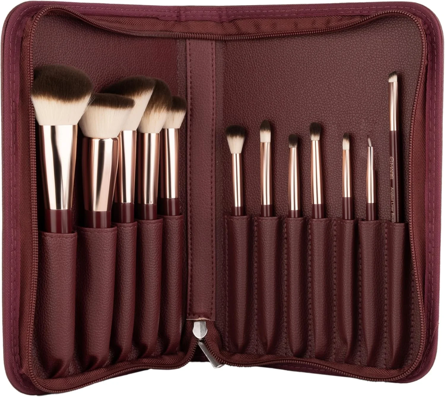 ست برس آرایشی حرفه ای 12 عددی مارس | ماندگاری بالا | موهای نرم و مصنوعی | استفاده آسان و دقیق برای صورت، چشم ها و ابروها (زرشکی)