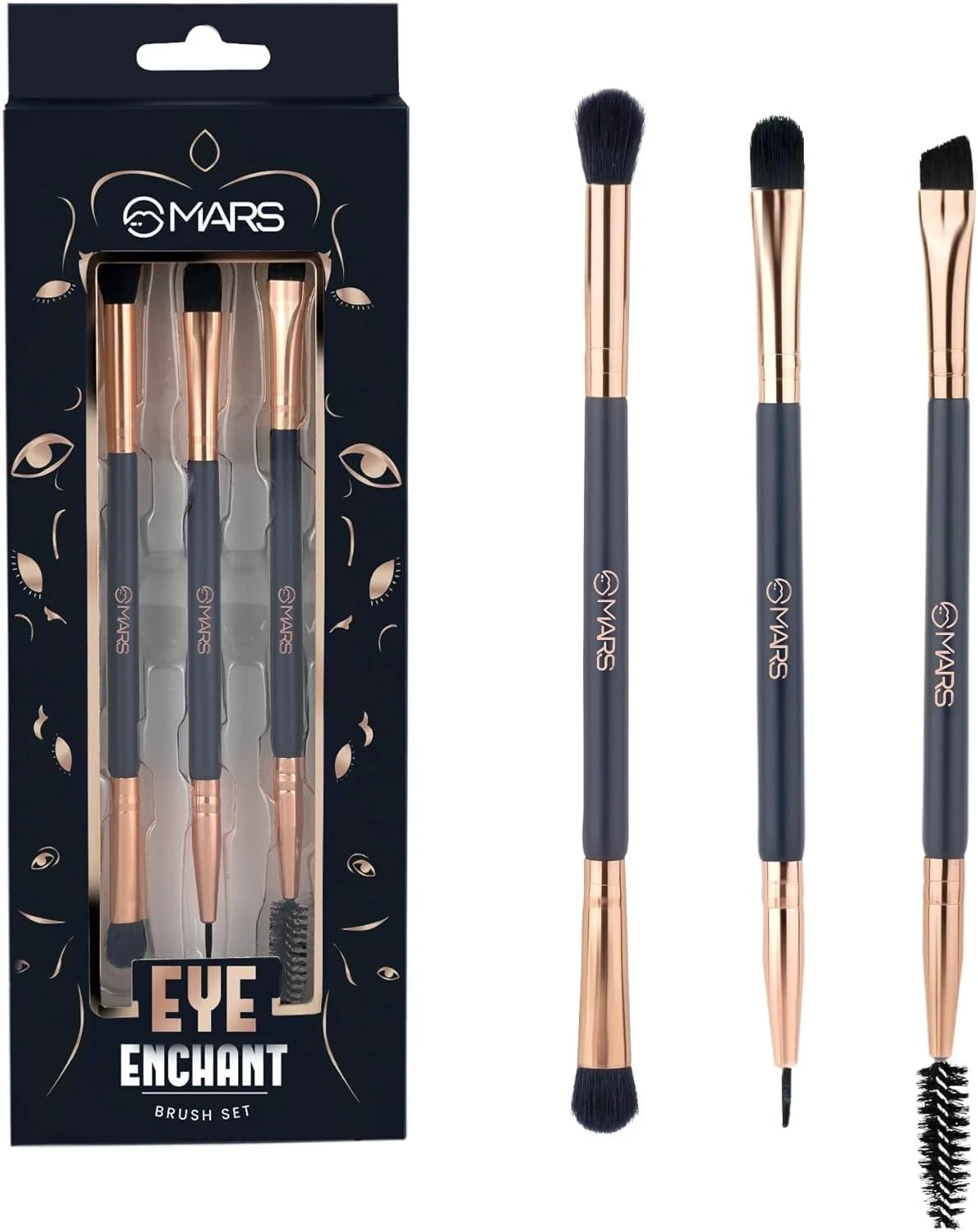 ست براش جادویی چشم MARS، شامل 3 براش | ایده آل برای آرایش چشم | براش ابرو با برس ماسکارا | براش کوچک ترکیبی و تخت | براش خط چشم و کریز تخت | موهای نرم | جمع و جور و مناسب سفر