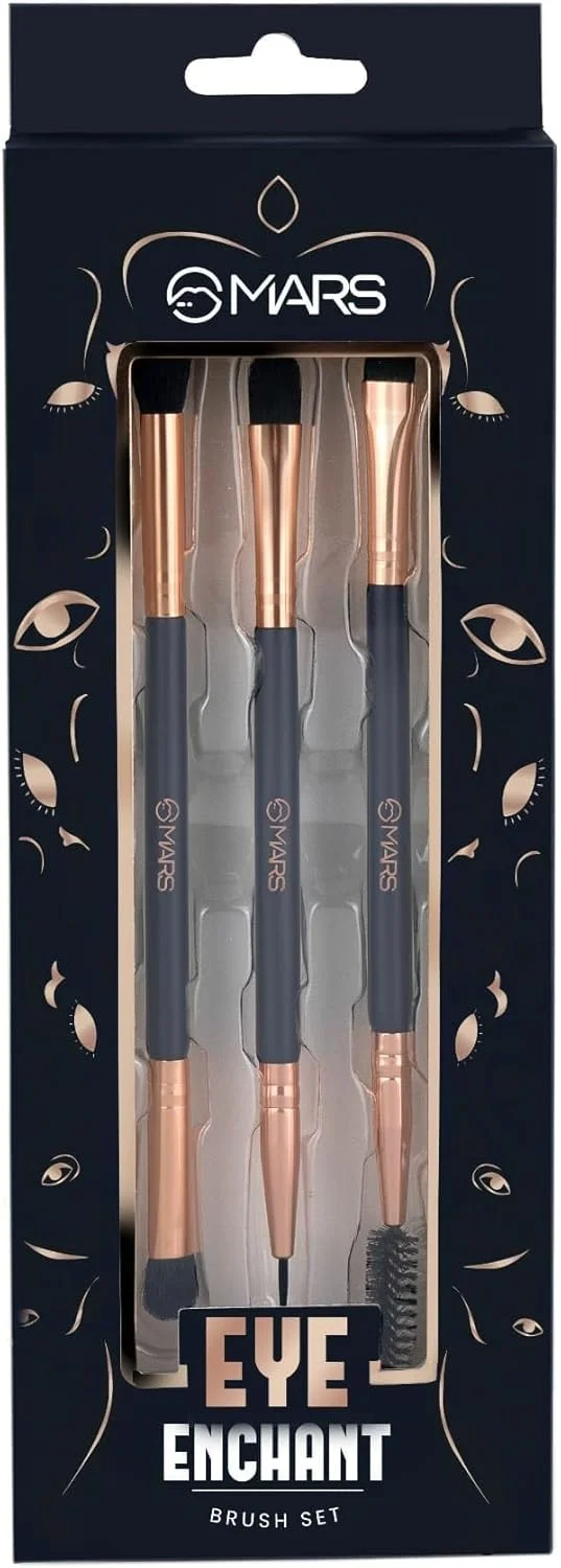 ست براش جادویی چشم MARS، شامل 3 براش | ایده آل برای آرایش چشم | براش ابرو با برس ماسکارا | براش کوچک ترکیبی و تخت | براش خط چشم و کریز تخت | موهای نرم | جمع و جور و مناسب سفر