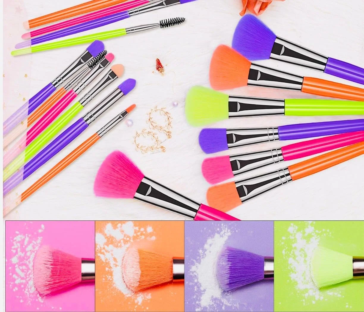 ست برس آرایشی حرفه ای میک آپر، 10 تکه، موهای چند رنگ، ست برس لوازم آرایشی حرفه ای