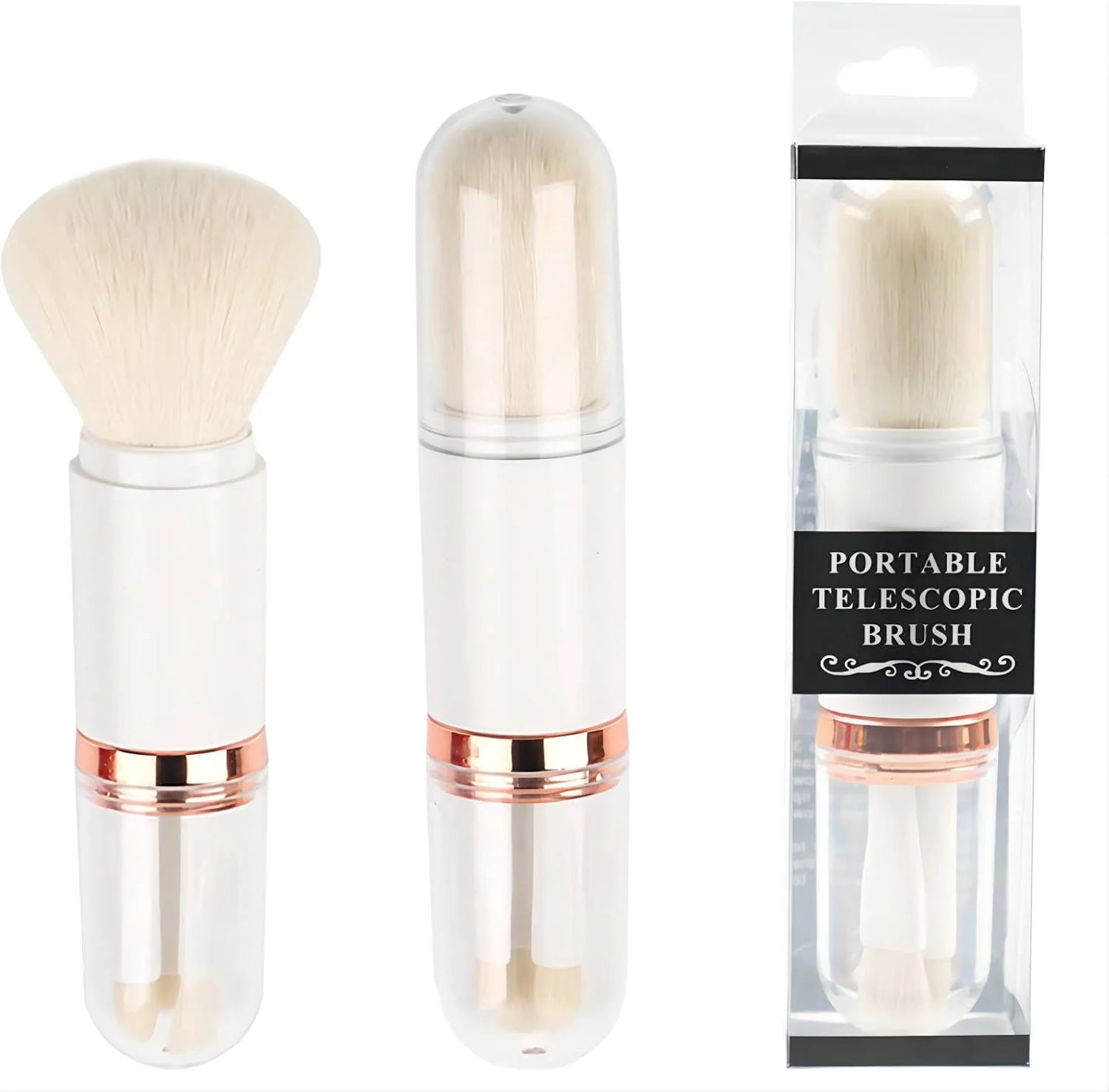 ست برس آرایشی - برس آرایشی ممتاز قابل حمل برای مایع، کرم و پودر - برس پولیش، ترکیب و صورت، ابزار کوچک زیبایی 4 در 1، سفید، 13.5*2.8 سانتی متر